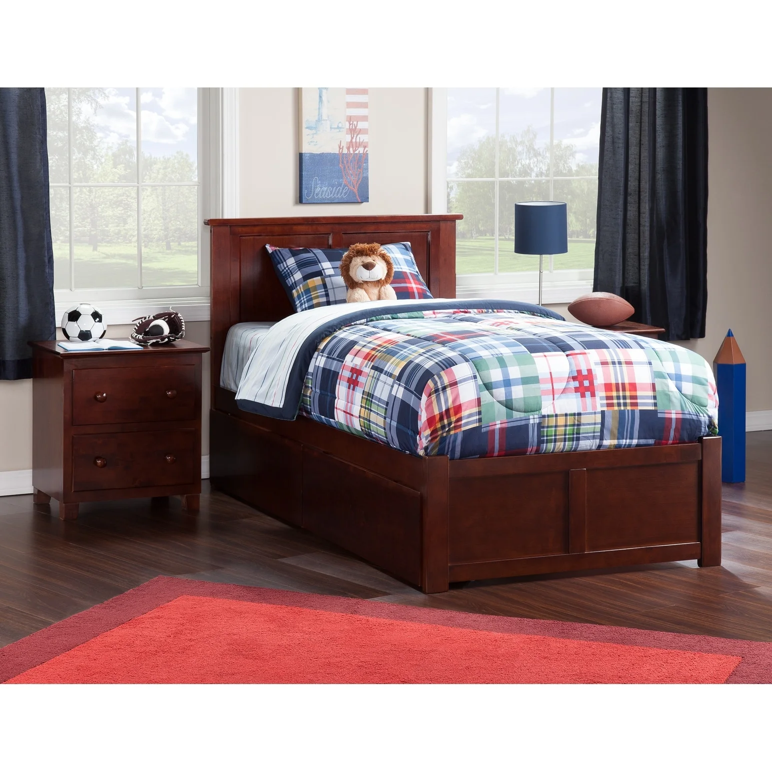 AFI Madison Twin XL Platform Bed with Footboard and 2 Drawers in Walnut