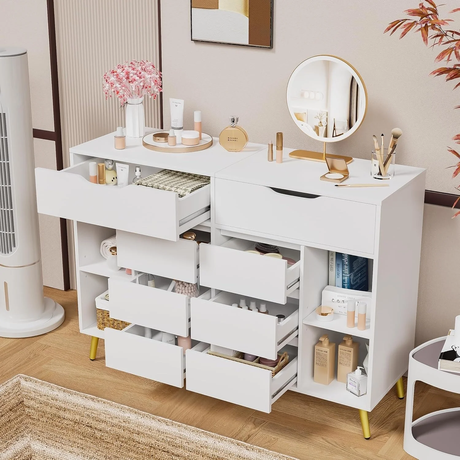 PAKASEPT Dresser for Bedroom, Modern Storage Dresser with Mirror, Dressers & Chests of Drawers, Bedroom Closet for Bedroom