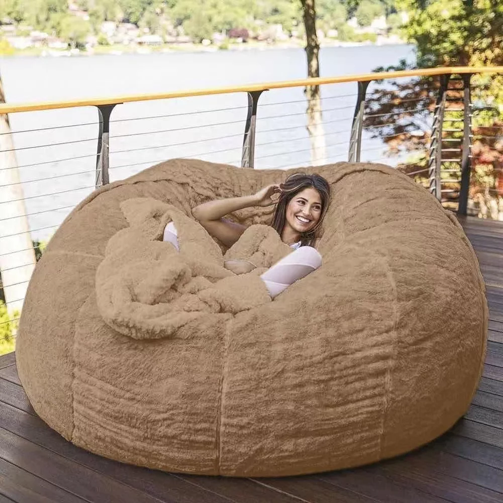 Home Sponge Bed Bean Bag Chair Cover Slipcover Double Bedroom Balcony Large Couch Round Soft Fluffy Cover No Fillings Only Cover