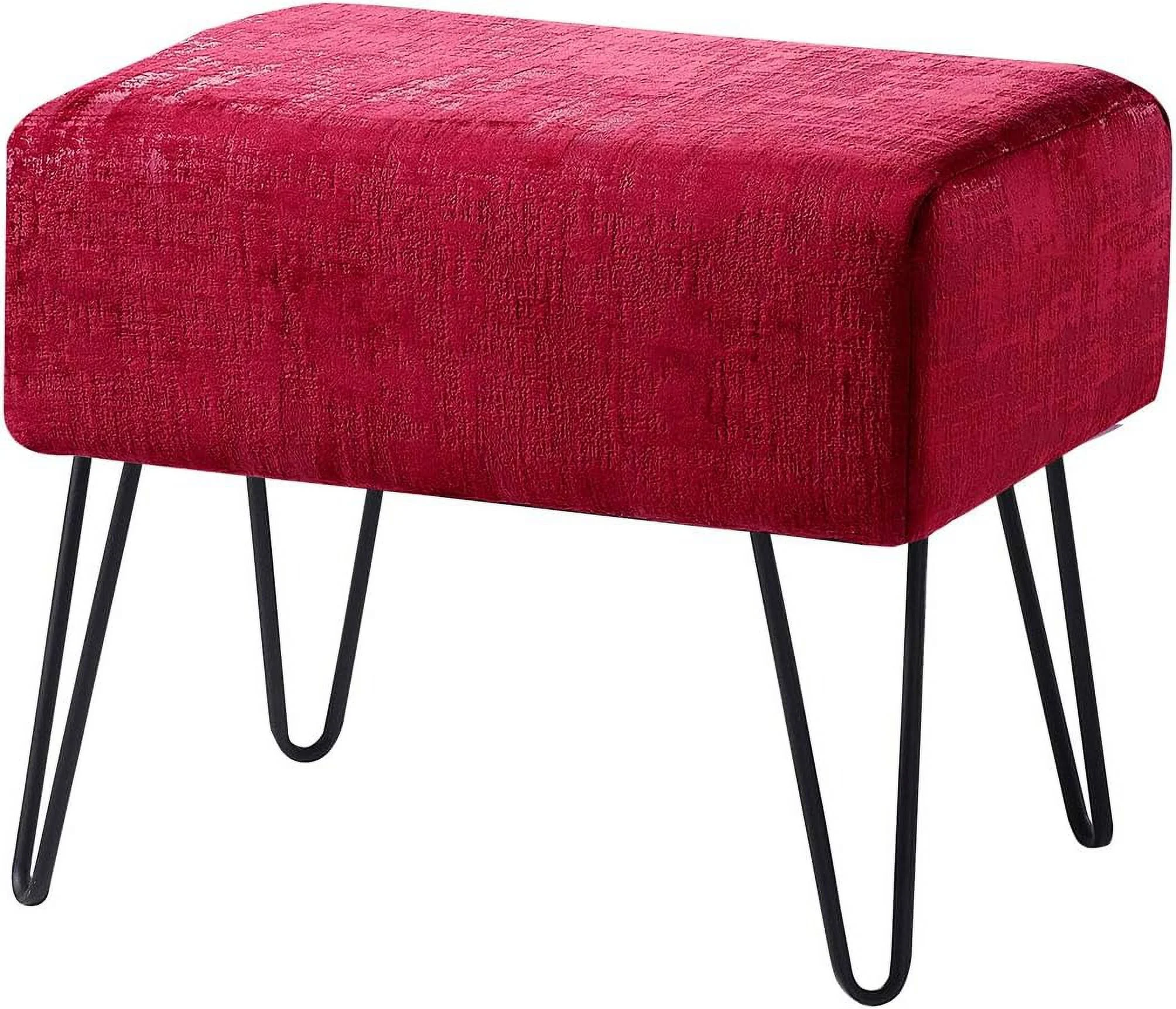 Textured Velvet Ottoman, Tango Red, 19'' X 13'' X 17'' H, Fuzzy Entry Way Ottoman Bench For Living Room Bedroom End Of Bed Decorative Makeup Stool Foot Rest Chair Home Decor