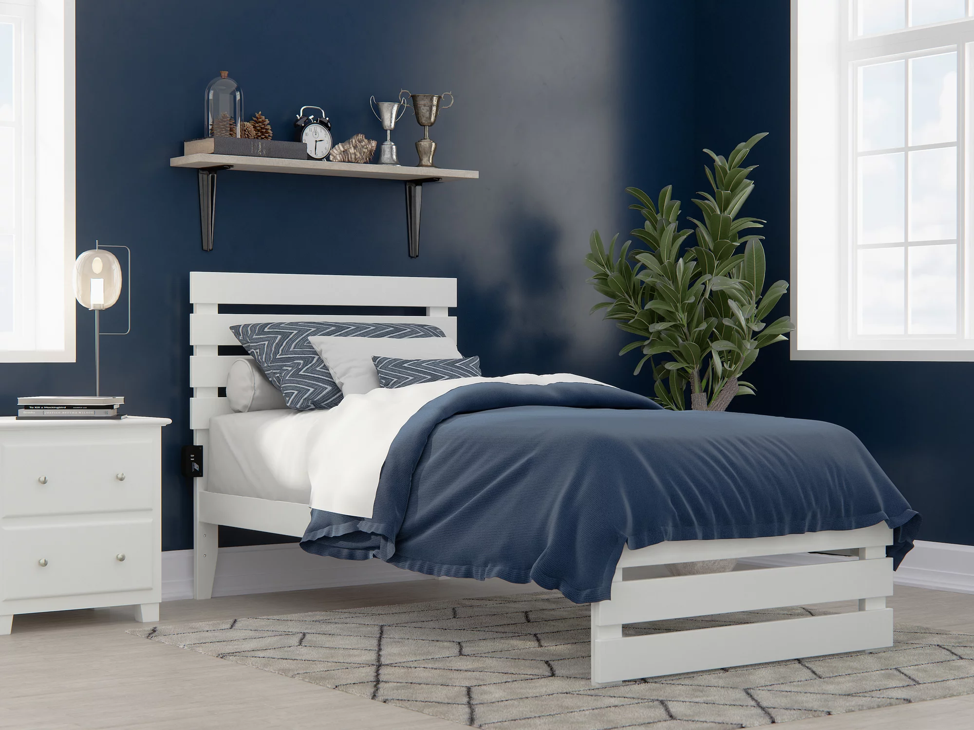 Oxford Twin Extra Long Bed with Footboard and USB Turbo Charger in White