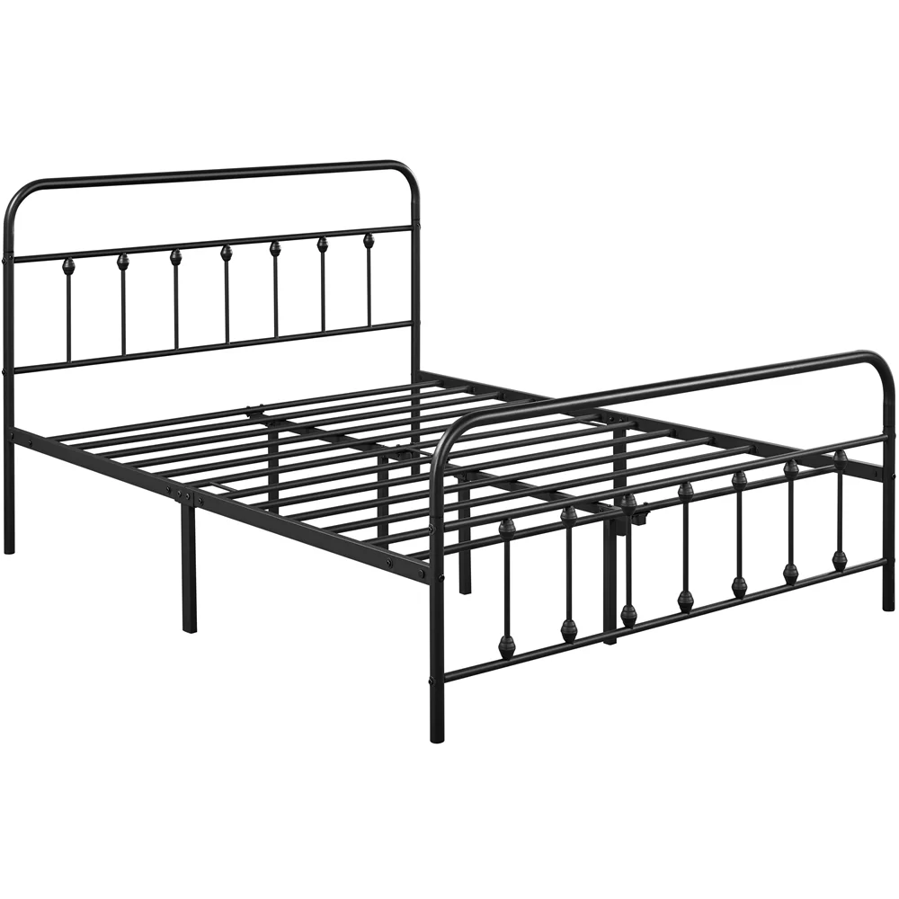 Topeakmart Classic Metal Bed Frame with High Headboard and Footboard, Queen Size, Black
