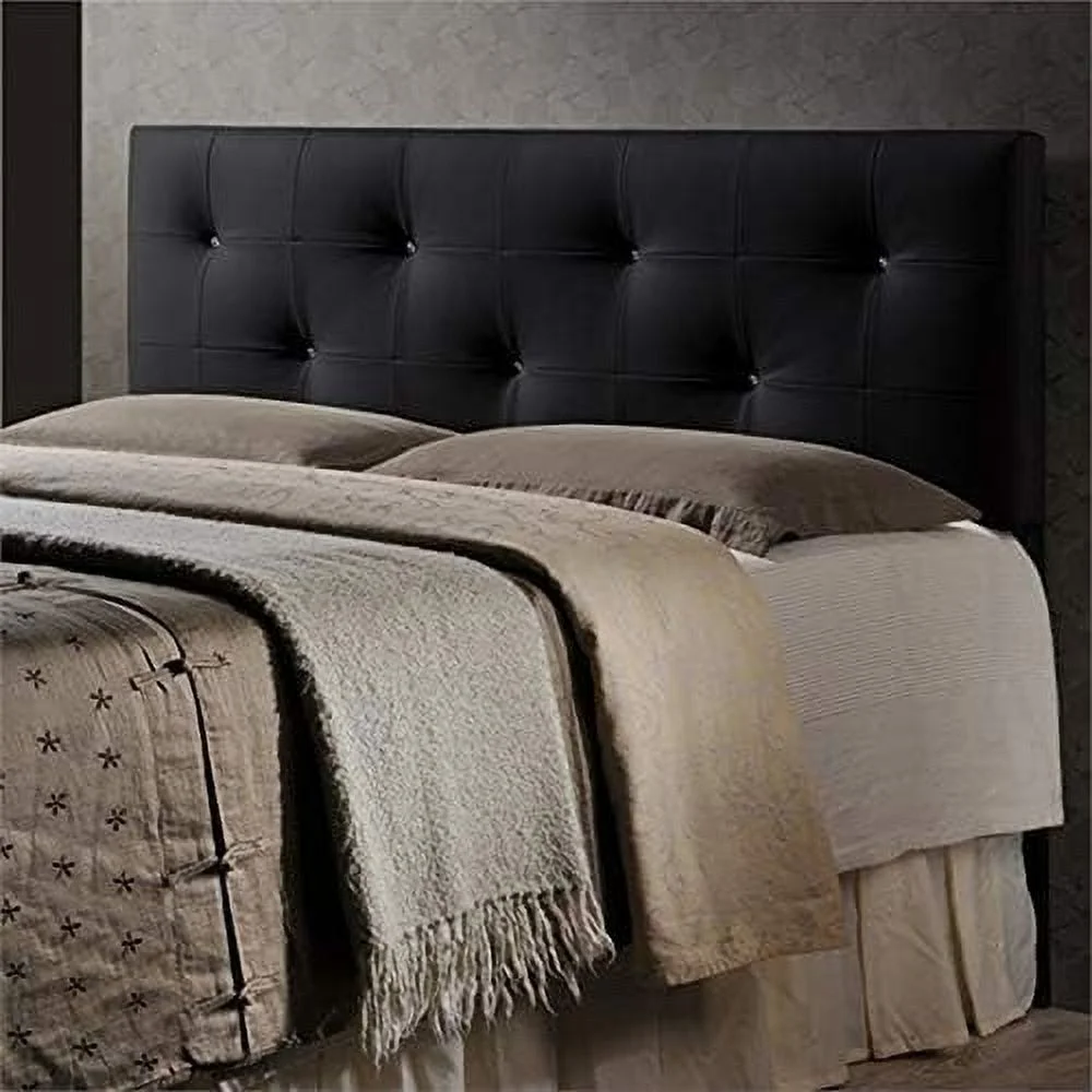 Modern Faux Leather Tufted King Panel Headboard In Black