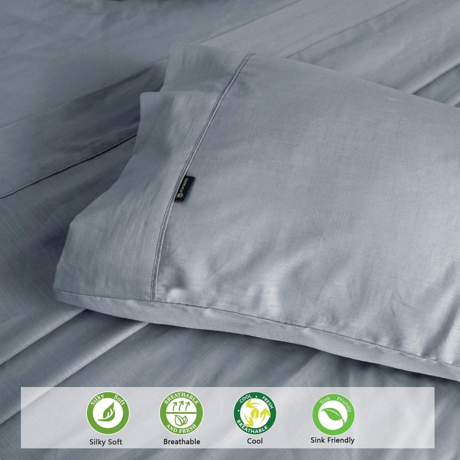 Marquess Cotton Linen Tencel Lyocell Blended Dusty Blue King Colling Bed Sheet Set