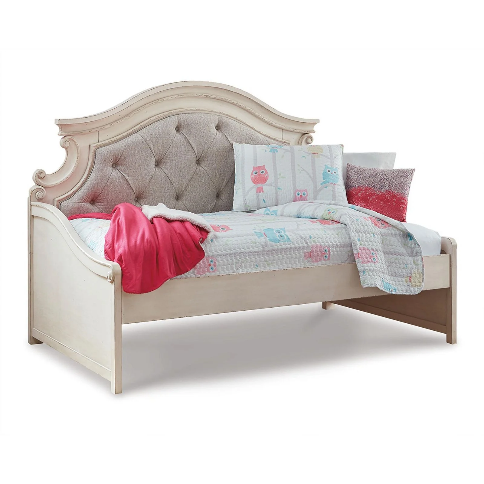 Ashley Furniture Realyn Fabric Twin Day Bed in White and Light Gray