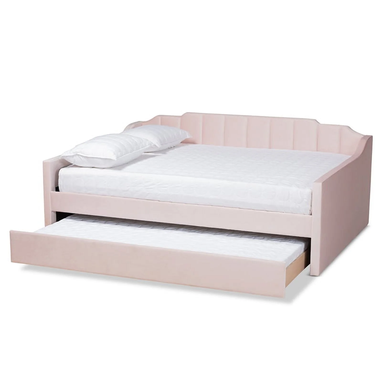 Bowery Hill Contemporary Velvet Full Size Daybed with Trundle in Pink