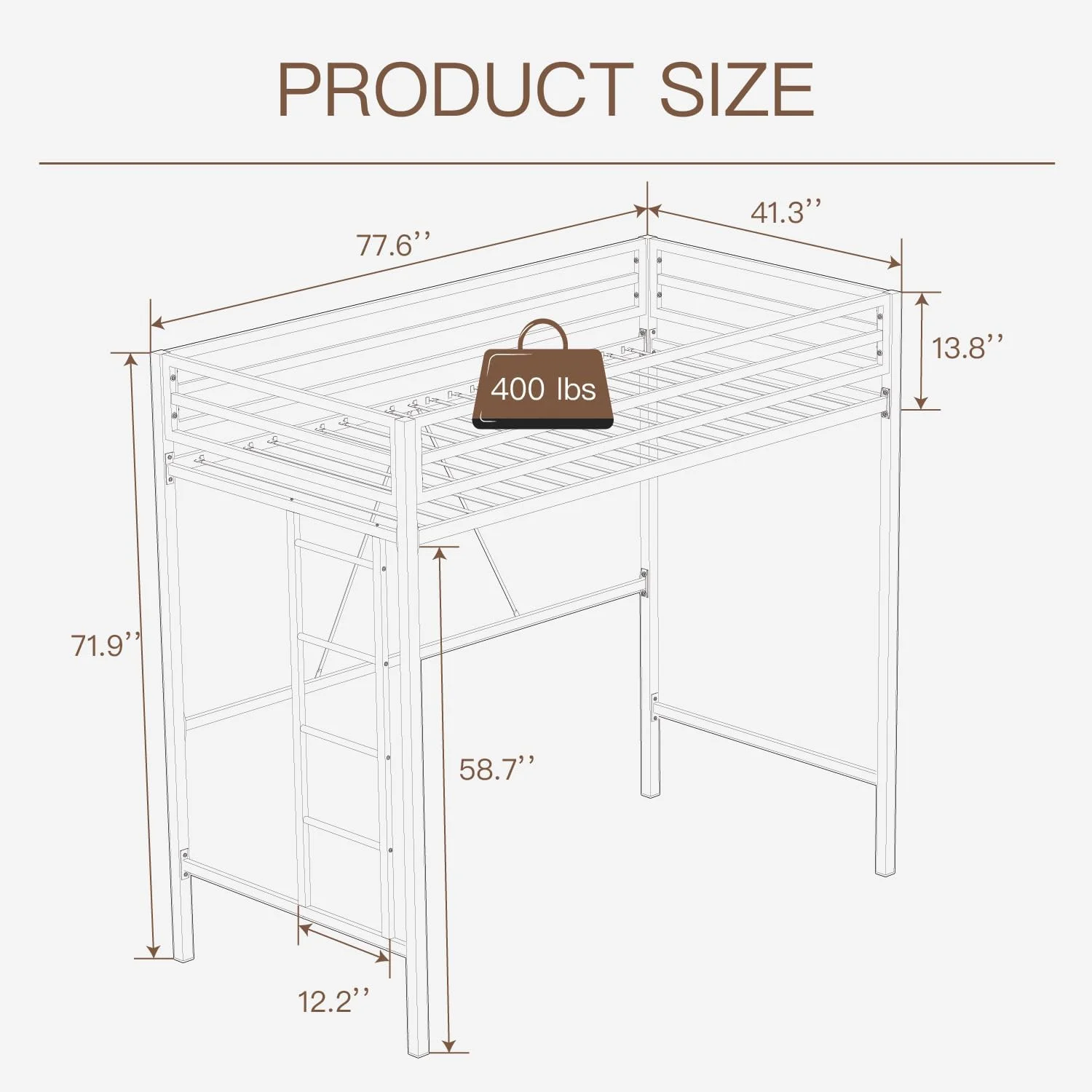 Twin Size Loft Bed, Multifunctional Metal Twin Bed with Safety Guard & Removable Ladder, Space-Saving Bed Frame for Small Bedroom, Matte White