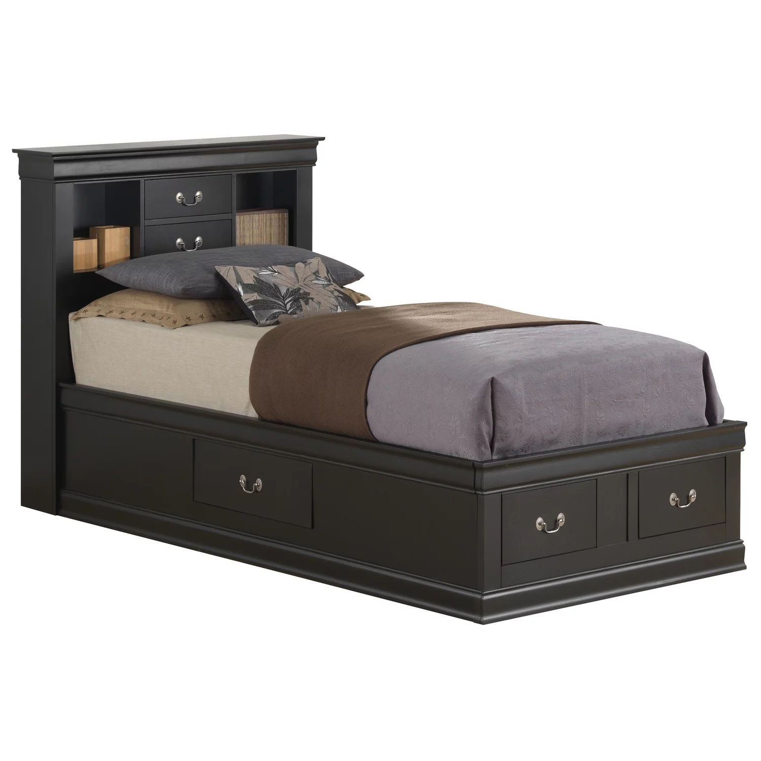 Homestock Art Nouveau Allure G3150B-TSB Twin Storage Bed , Black