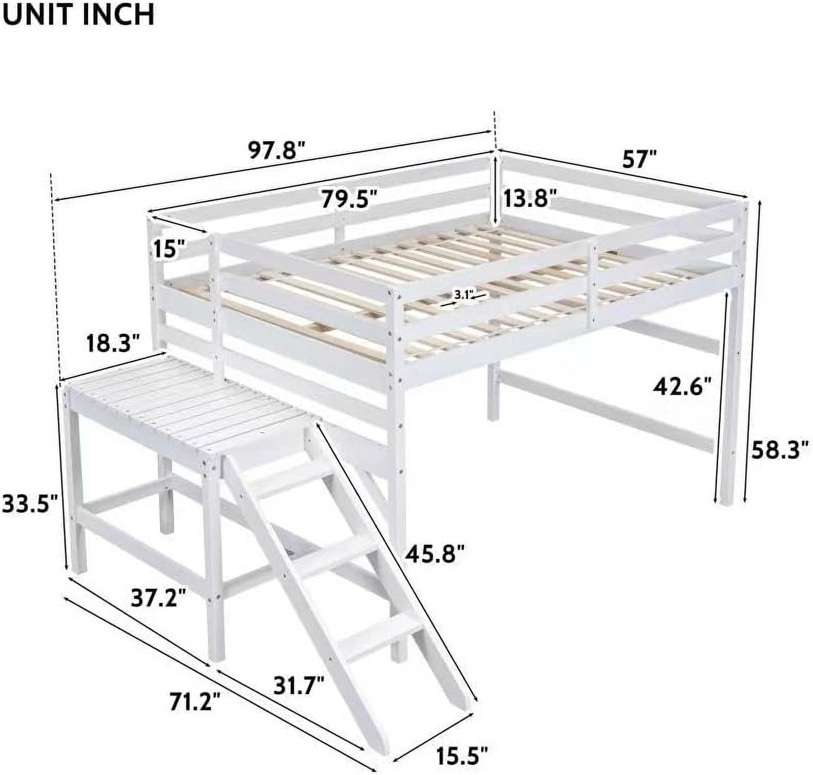 WAGEE Low Loft Bed Full,Wood Loft Bed with Platform and Ladder for Kids,Space Saving Full Size Loft Bed for Girls Boys(White)