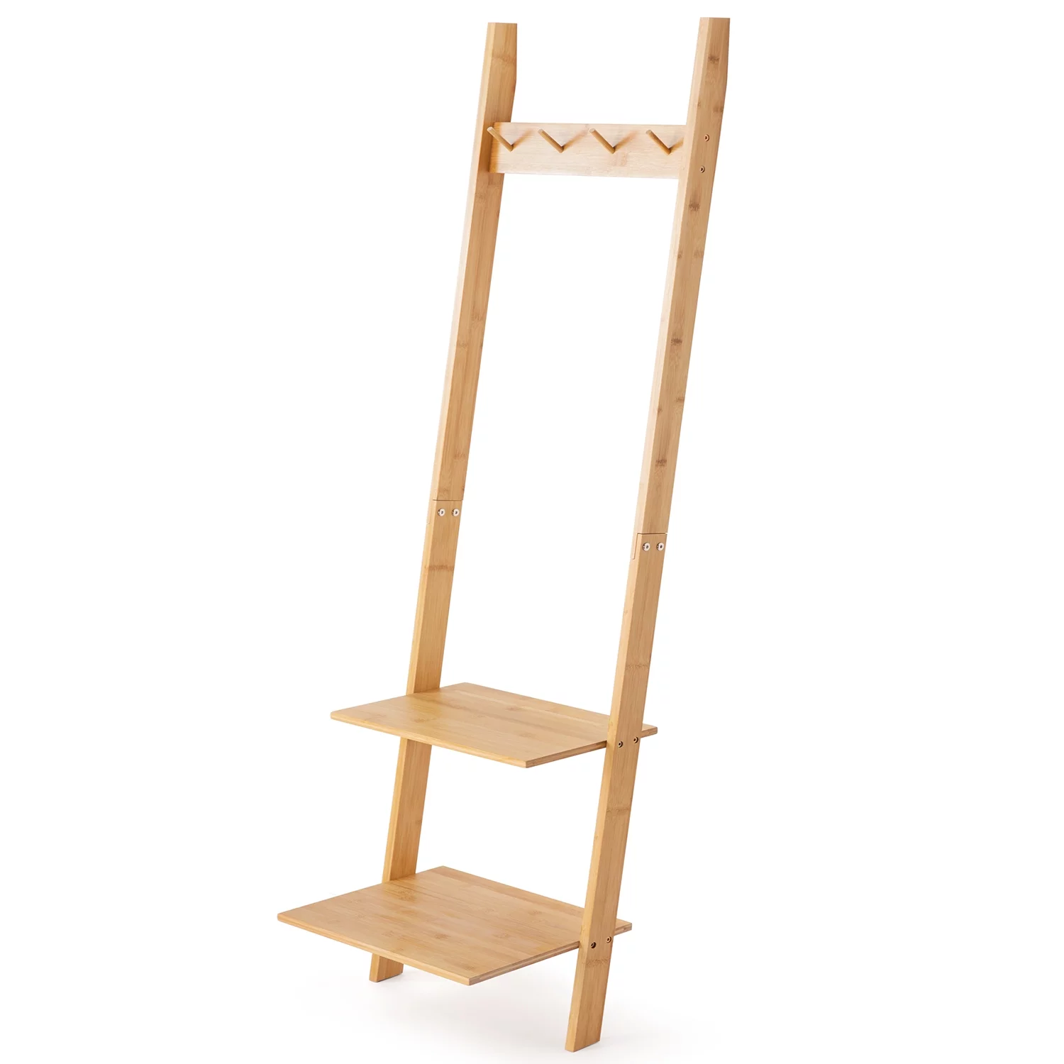 Ladder Shelf 5-Tier Bookshelf –Bamboo Storage Rack Shelves Wall Leaning Shelf, Free Standing Plant Flower Stand
