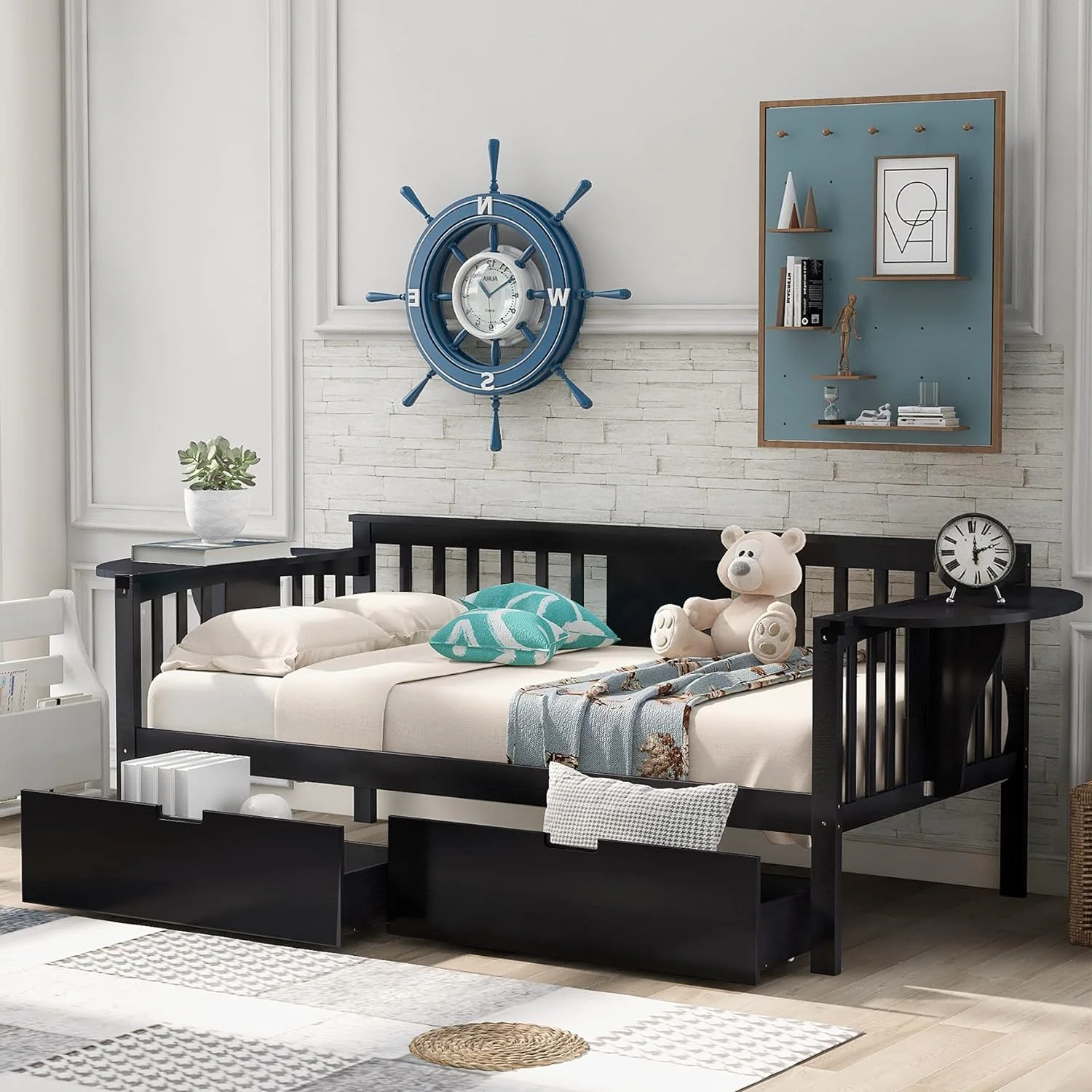 Size Daybed With Storage Drawers, Wood Daybed Frame, Dual-Use Sturdy Sofa Bed For Living Room,Guest Room,Children Room, No Box Spring Needed,Espresso