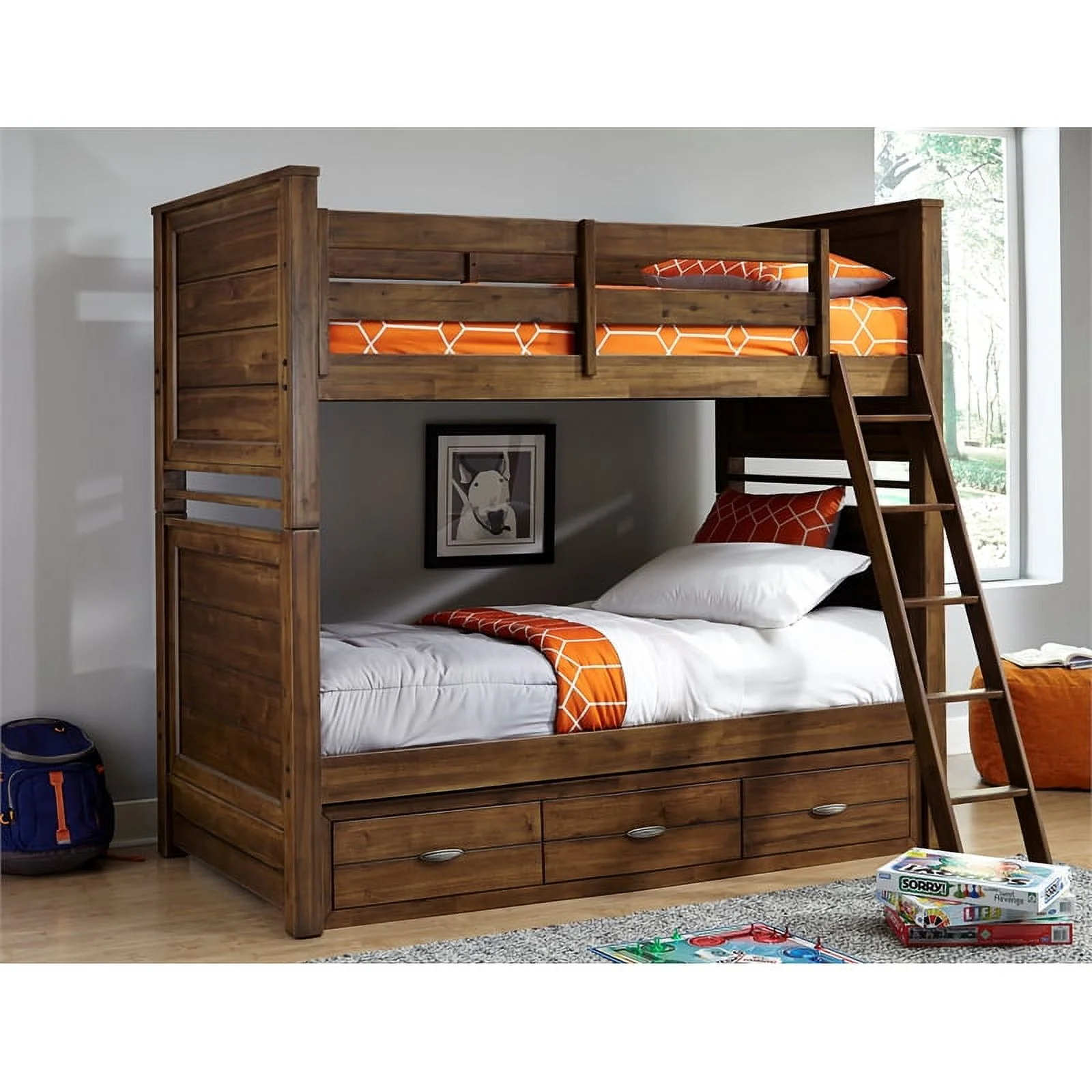 My Home Furnishings Logan Engineered Hard Wood Twin Bunk Bed in Driftwood