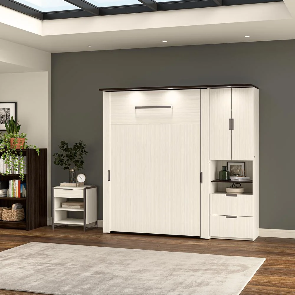 Bestar Lumina Engineered Wood Full Murphy Bedroom Sets in White Chocolate