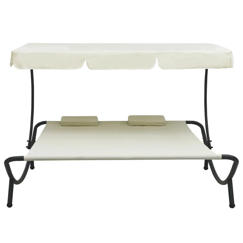 Andoer Outdoor Bed with Canopy and Pillows Cream White