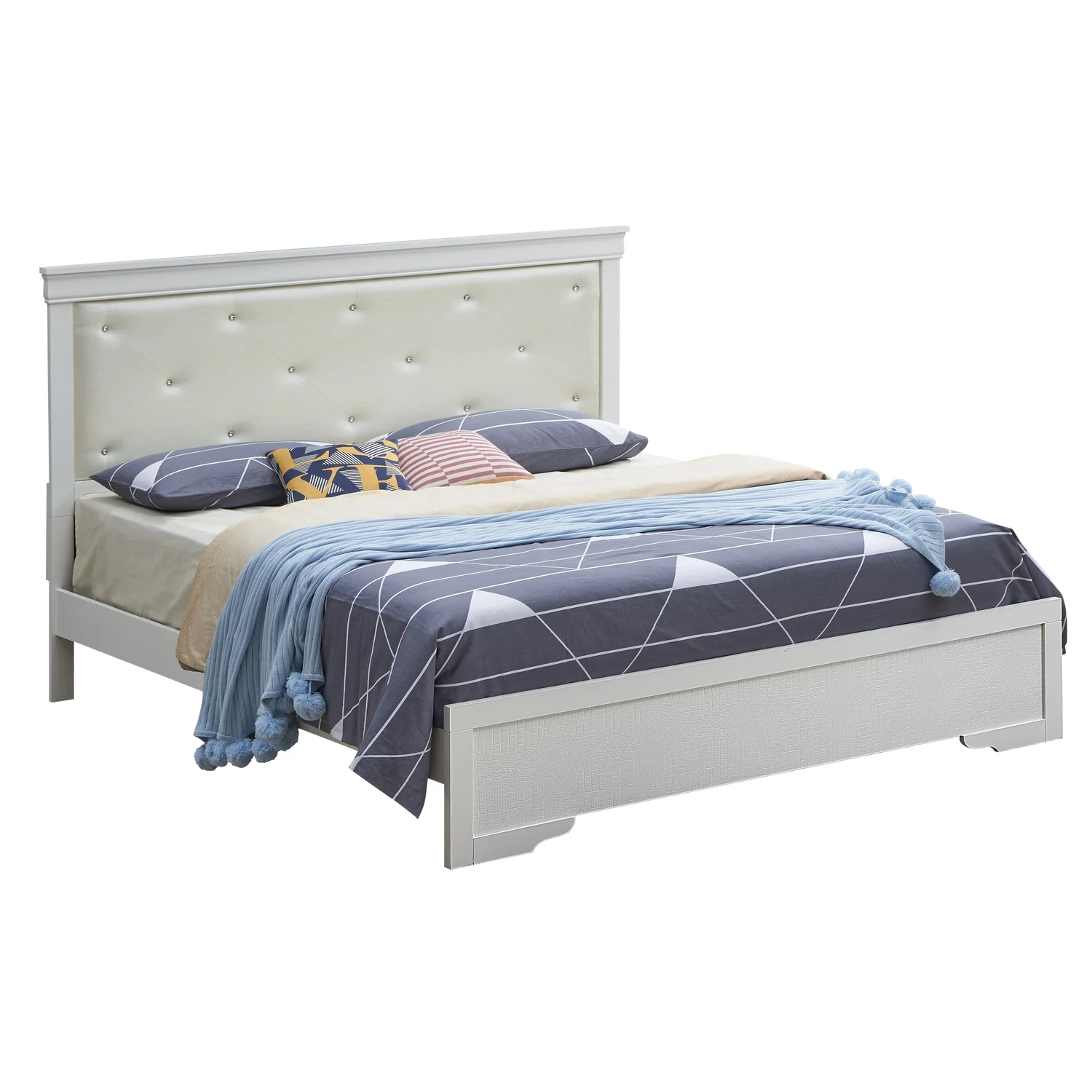 Homestock Coastal Craftsman G6590B-QB2 Queen Bed , Silver Champagne