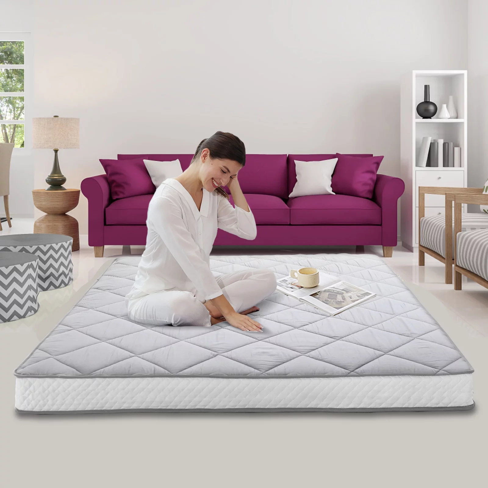 NAIZEA Futon Mattress, Extra Thick Japanese Floor Mattress Quilted Mattress Topper, Folding Floor Lounger Guest Bed Padded Sleeping Pad for Touring Car Camping