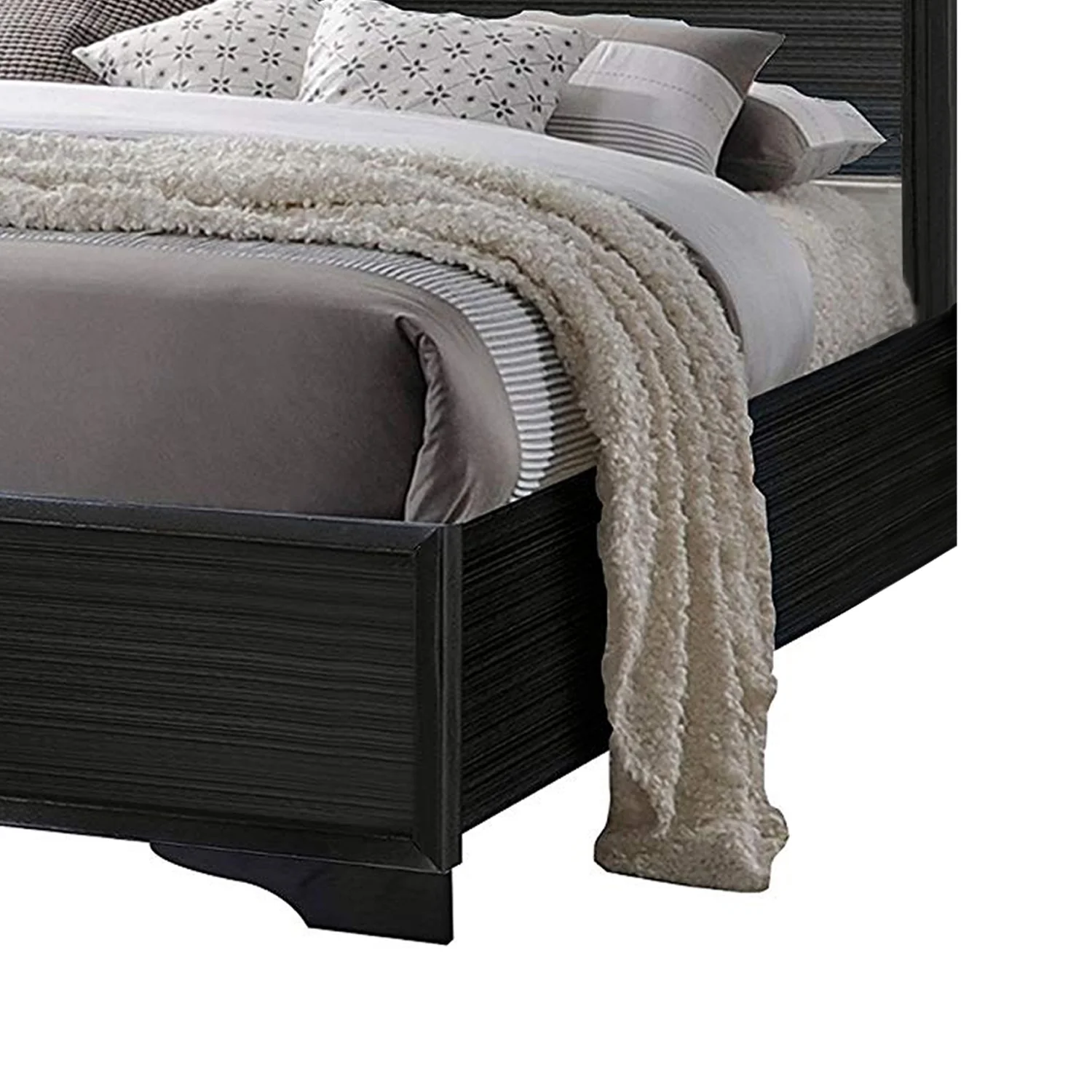 Benzara BM196904 Wooden Twin Size Bed with Bracket Legs & Crystal Accented Headboard, Black