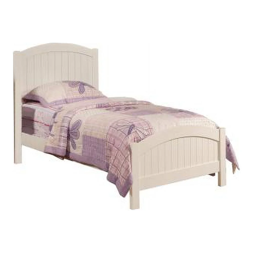 White Color Twin Size Bed Youth Bedroom Furniture Vertical Lines Carved Headboard Plywood