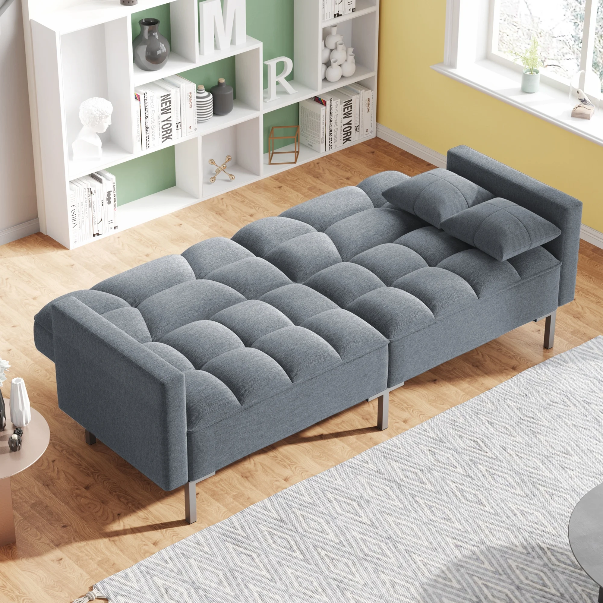 Momspeace Upholstered Futon Sofa Bed Sleeper Sofa Couch Convertible Folding Couch Bed Adjustable Recliner Loveseat Sofas for Living Room - Gray
