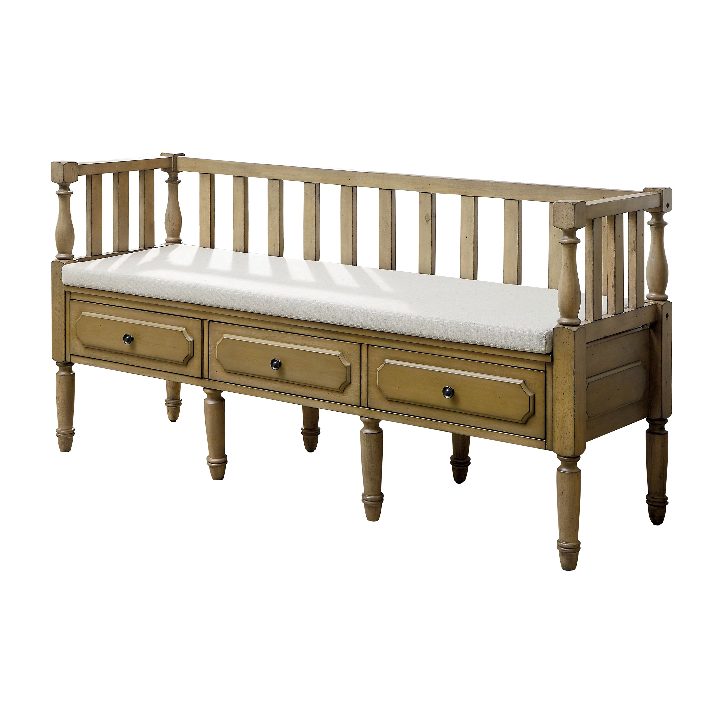 Furniture of America Cread 3-Drawer Bench, Natural Tone