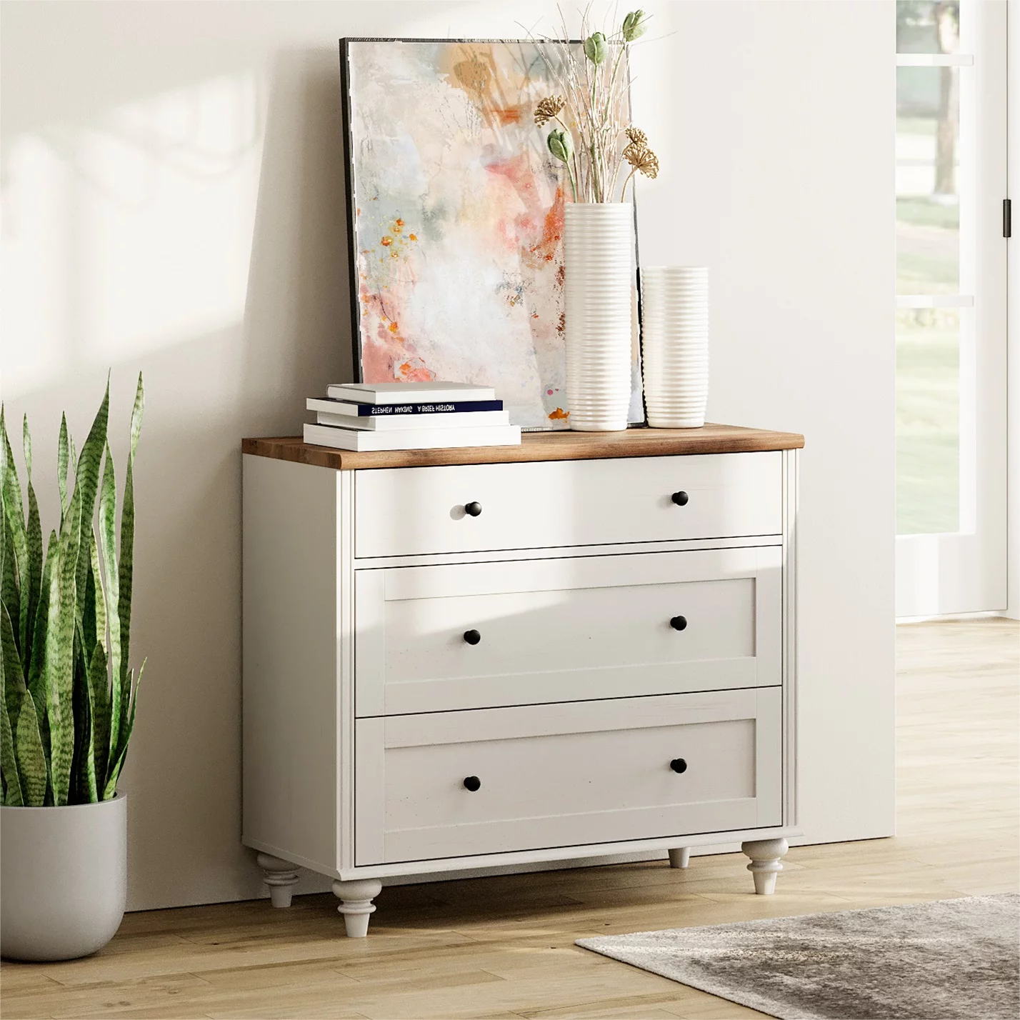 3 Drawer Dresser for Bedroom, White Kids Dressers Wood Mid Century Modern Closet Storage Organizer for Living Room, Hallway,Nursery,