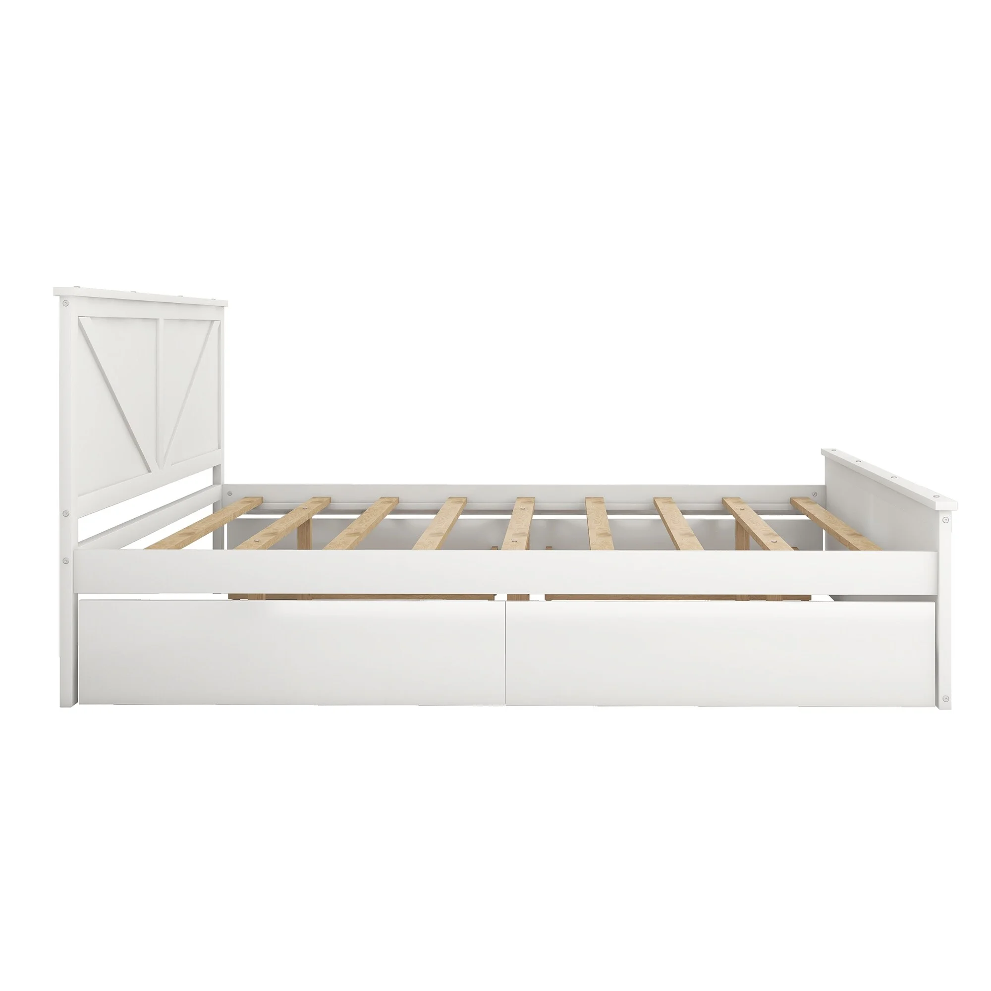 King Wooden Platform Bed with 4 Storage Drawers & Support Legs, White