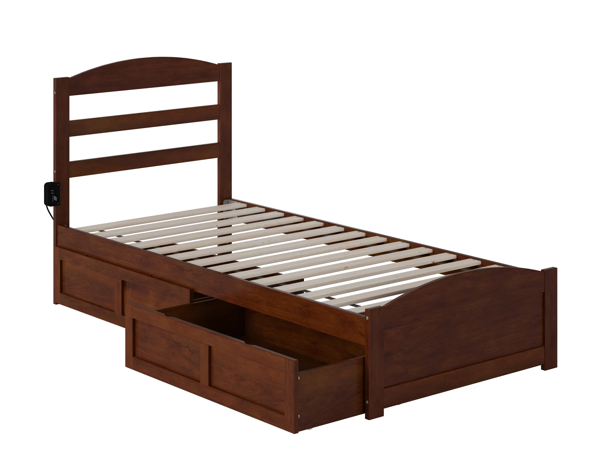 AFI Warren Twin XL Wood Platform Bed with Headboard Footboard & 2 Storage Drawers, Walnut