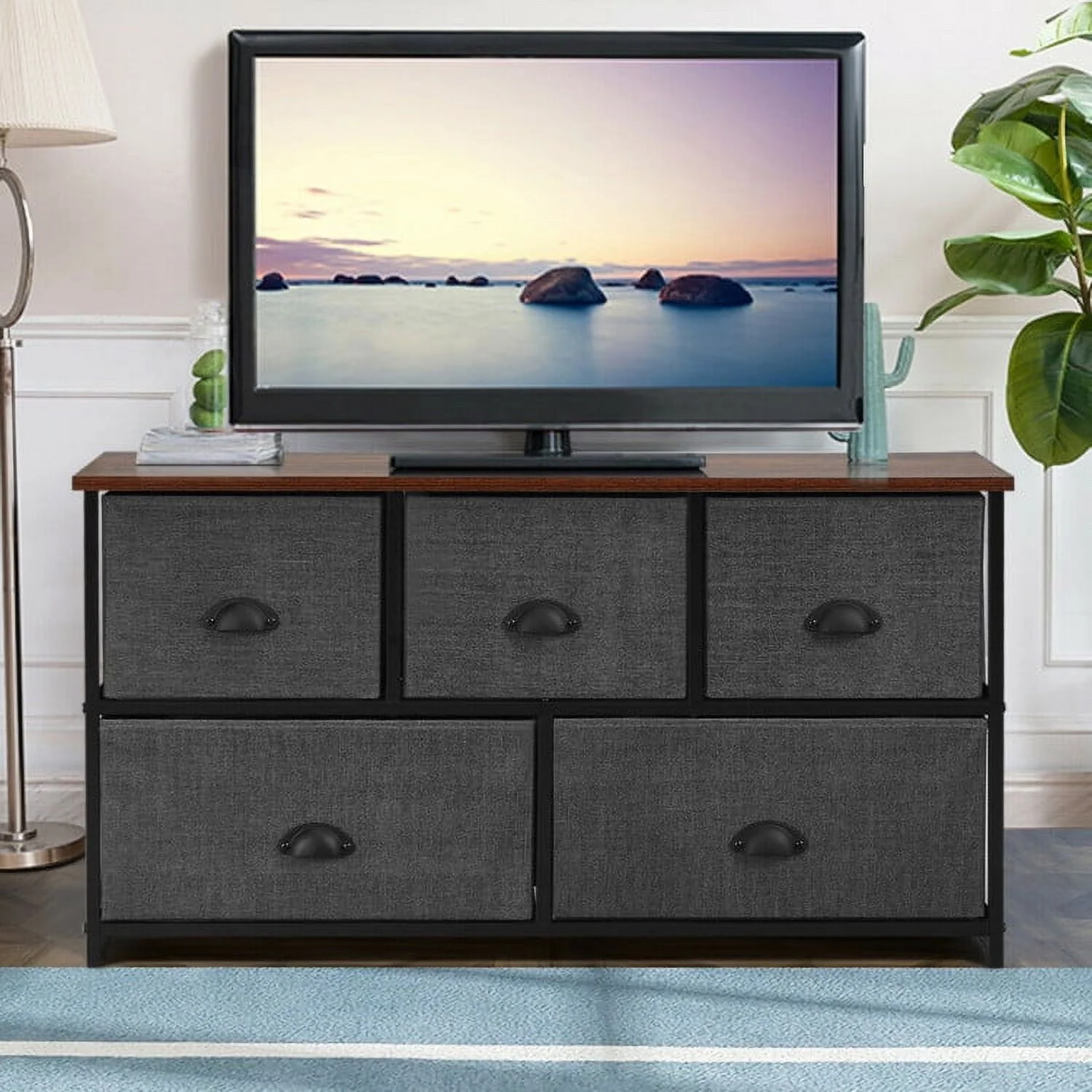 5 Drawer Dresser for Bedroom, Chests of Drawers, Fabric Vertical Dresser Storage Tower, Gray