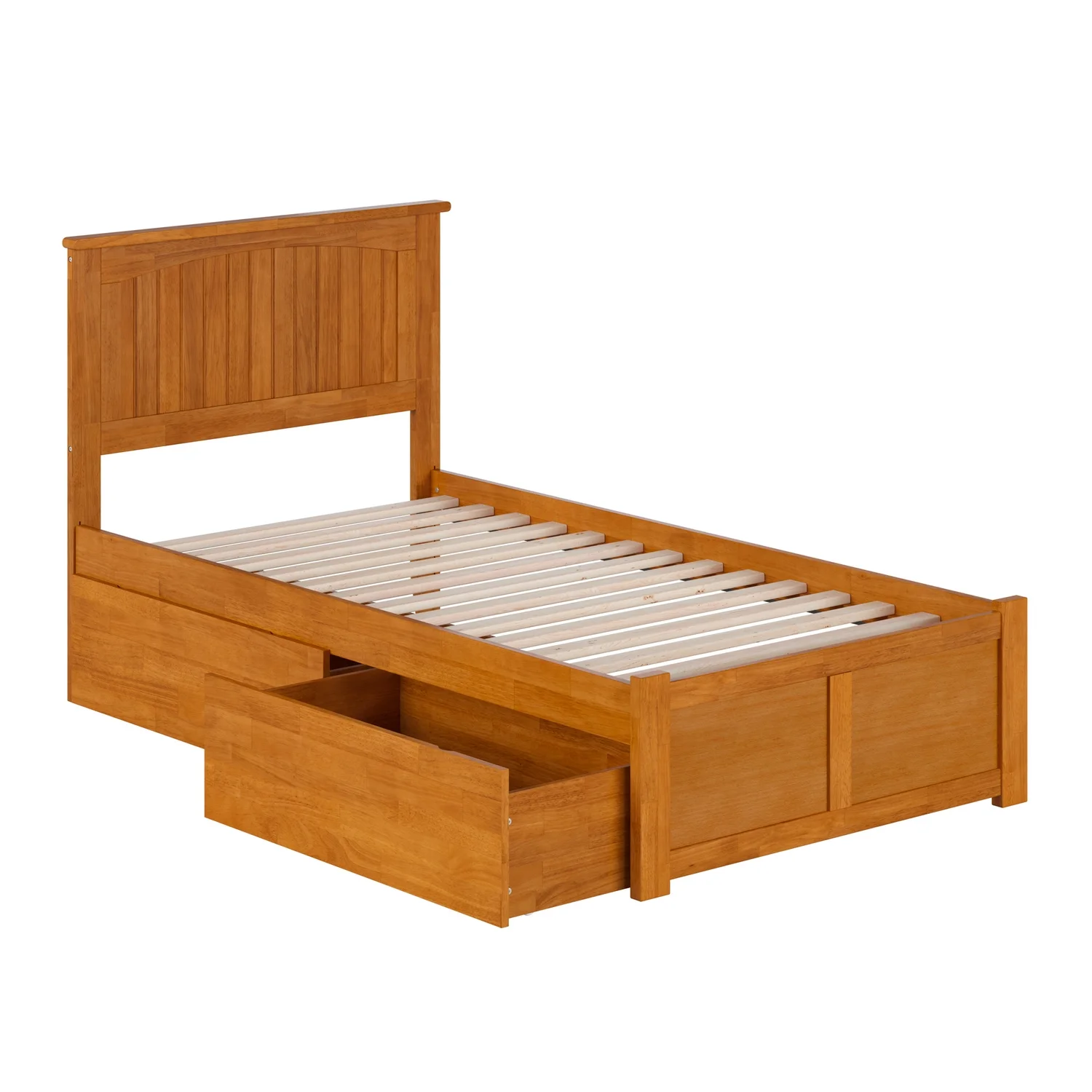 Nantucket Twin Wood Platform Bed with Footboard and Drawers in Light Toffee