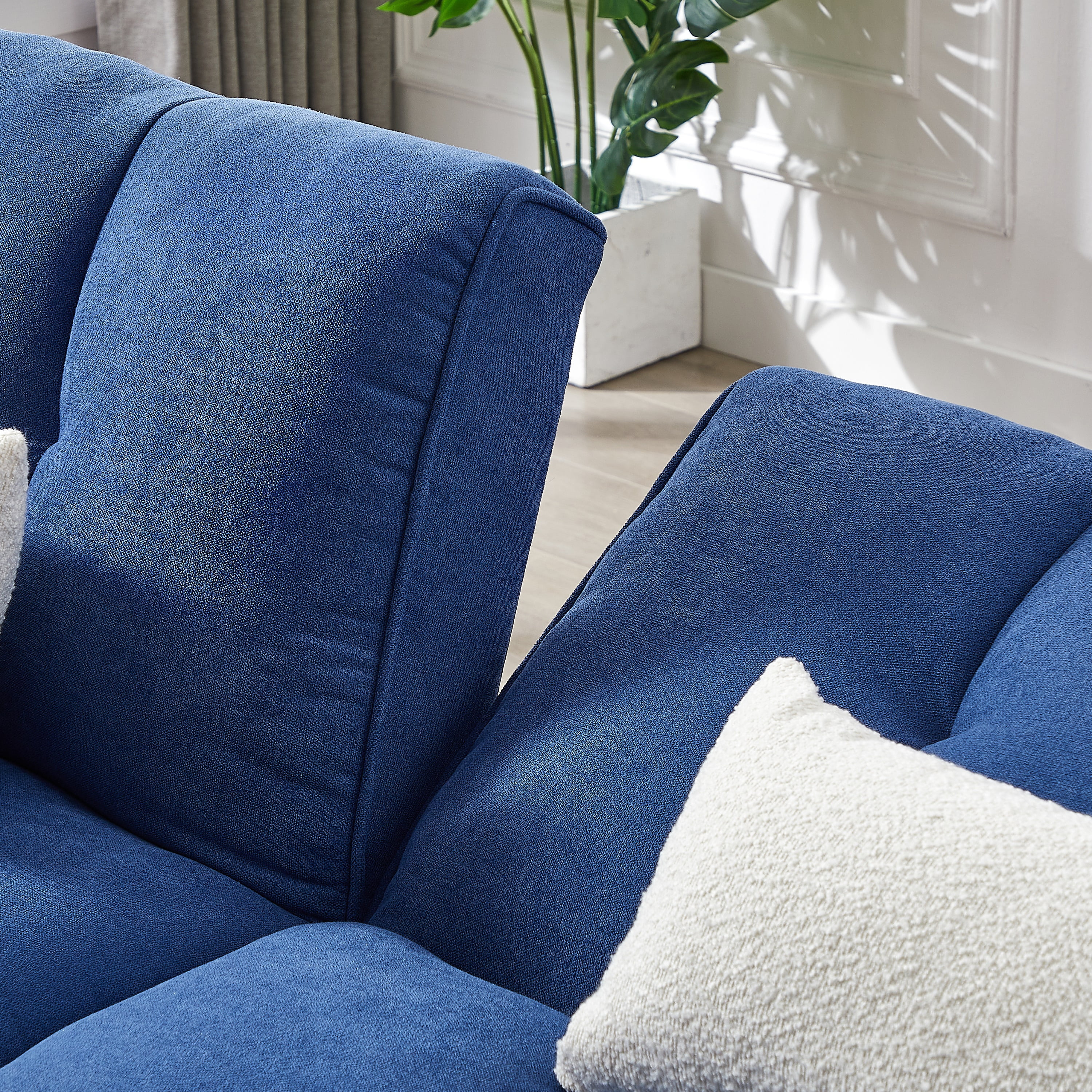 Momspeace Futon Convertible Sofa Bed, Upholstered Sleeper Sofa Couches Adjustable Back Loveseat for Living Room, Bedroom - Blue