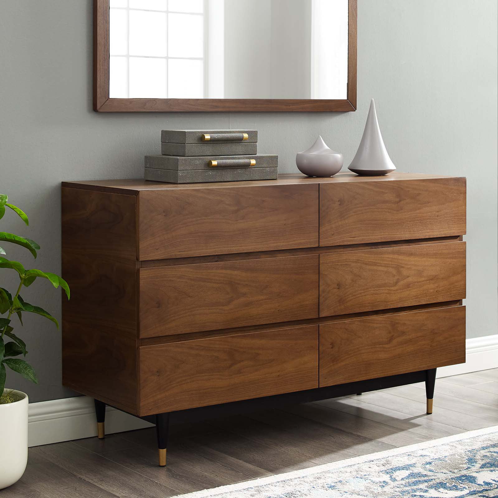 Modway Caima 6-Drawer Dresser in Walnut