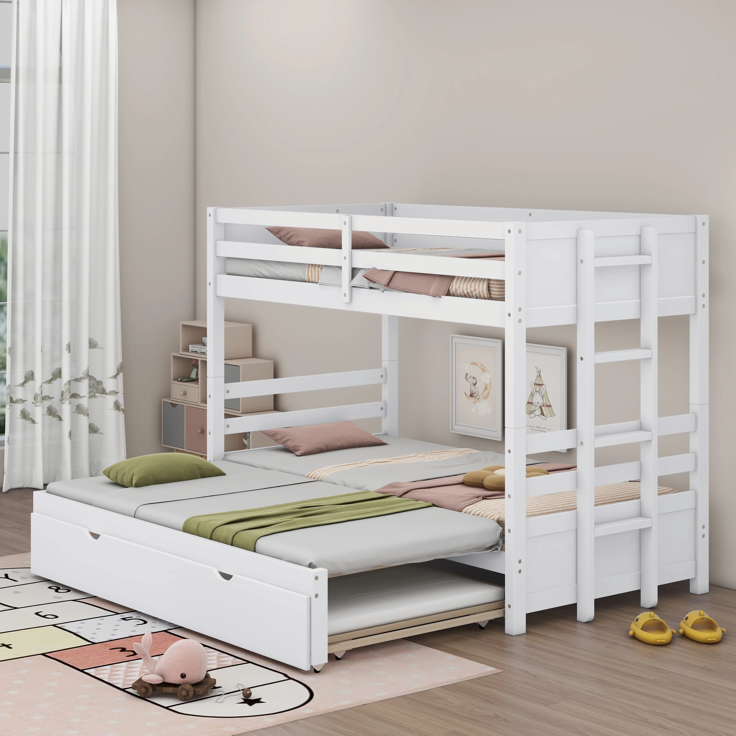 CoSoTower Twin Over Pull-Out Bunk Bed with Trundle, White