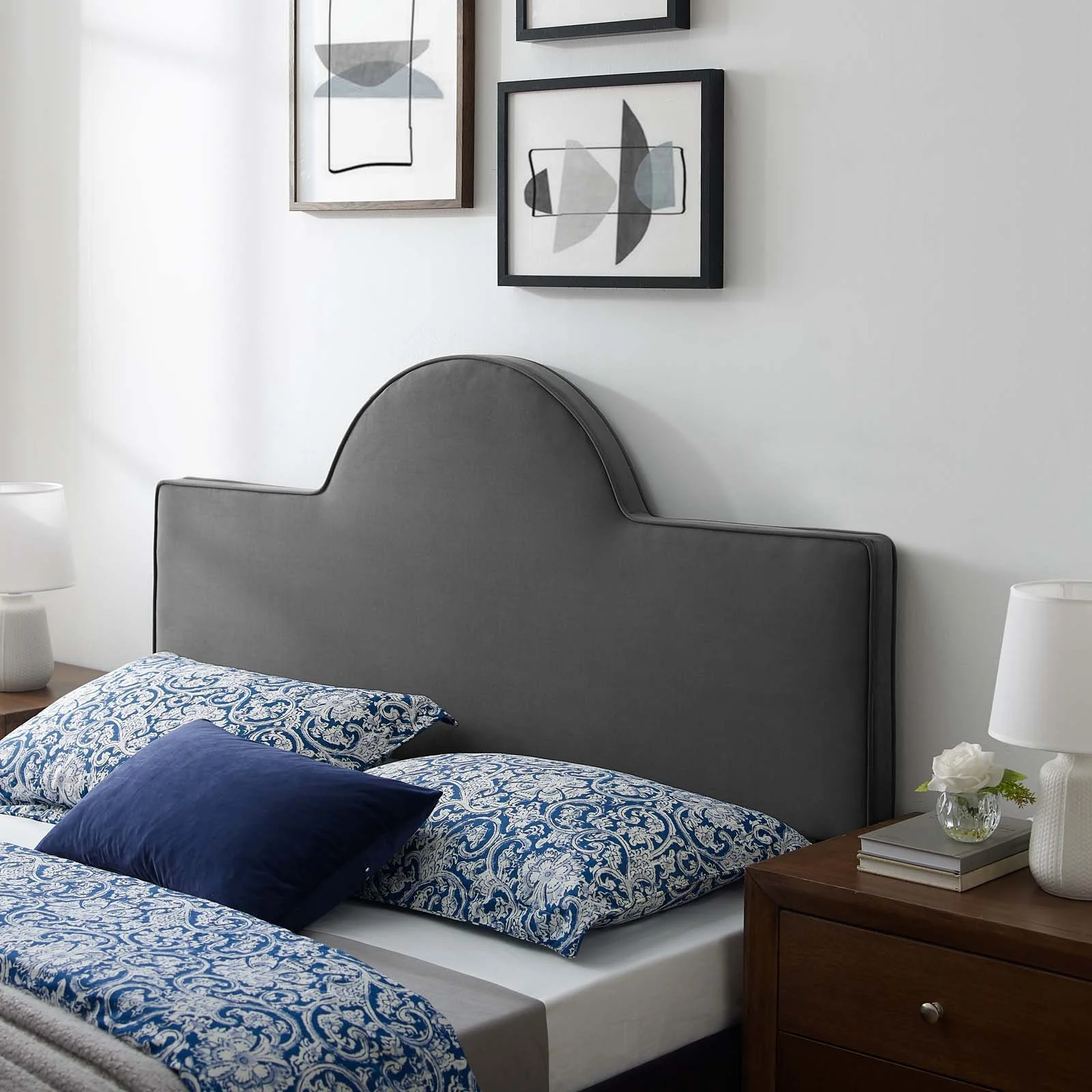 Headboard, Twin Size, Velvet, Dark Grey Gray, Modern Contemporary Urban Design, Bedroom Master Guest Suite