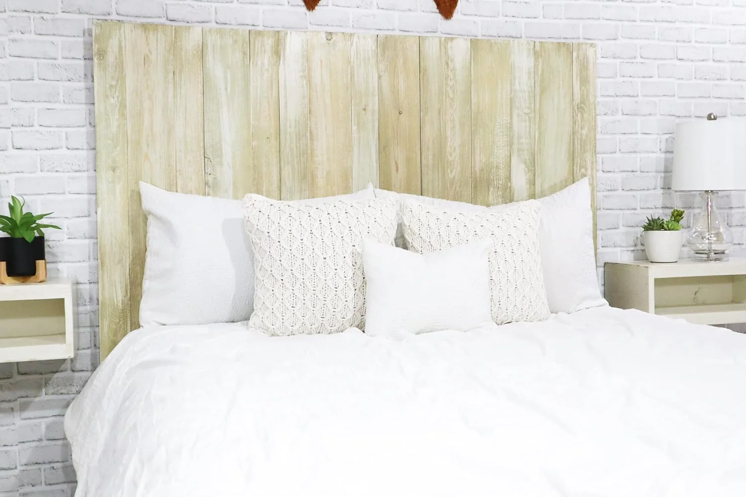 Sagewash Headboard, Farmhouse Design, Wood Headboard Wash Finish, Floating Panels, Wall Mount, Adjustable Height, Easy Assembly, Queen Size