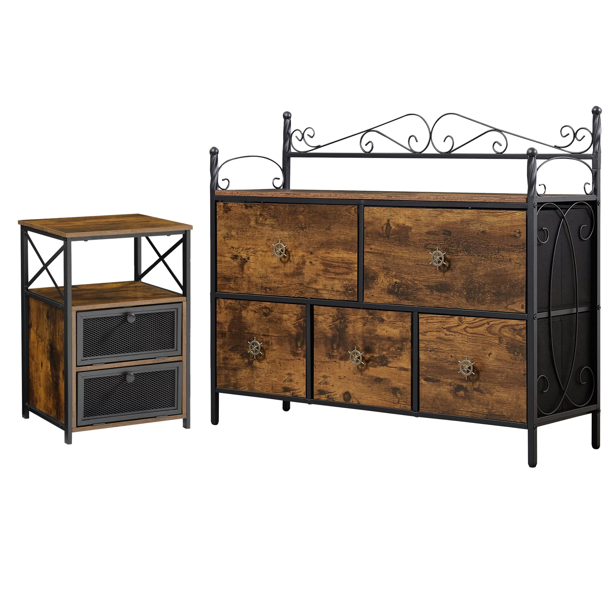 VECELO 2-Piece Bedroom Set with Dresser and Nightstand in Brown