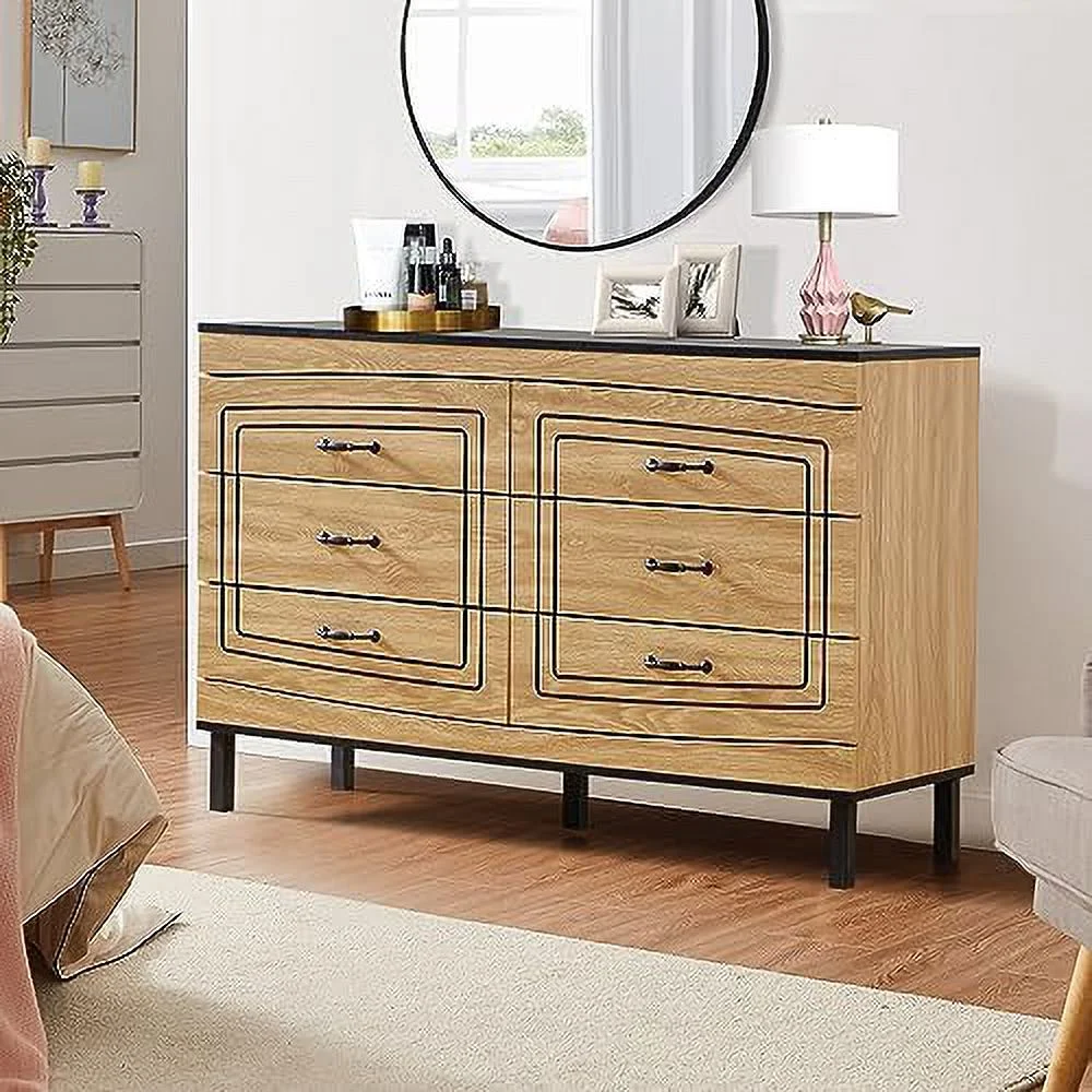HBBOOMLIFE 6 Drawer Double Dresser with Deep Drawers  Large Double Dresser with Wide Drawers and Mental Handles  Dresser for Bedroom with 6 Wide Drawers  Dual Chest of Drawers for Closet