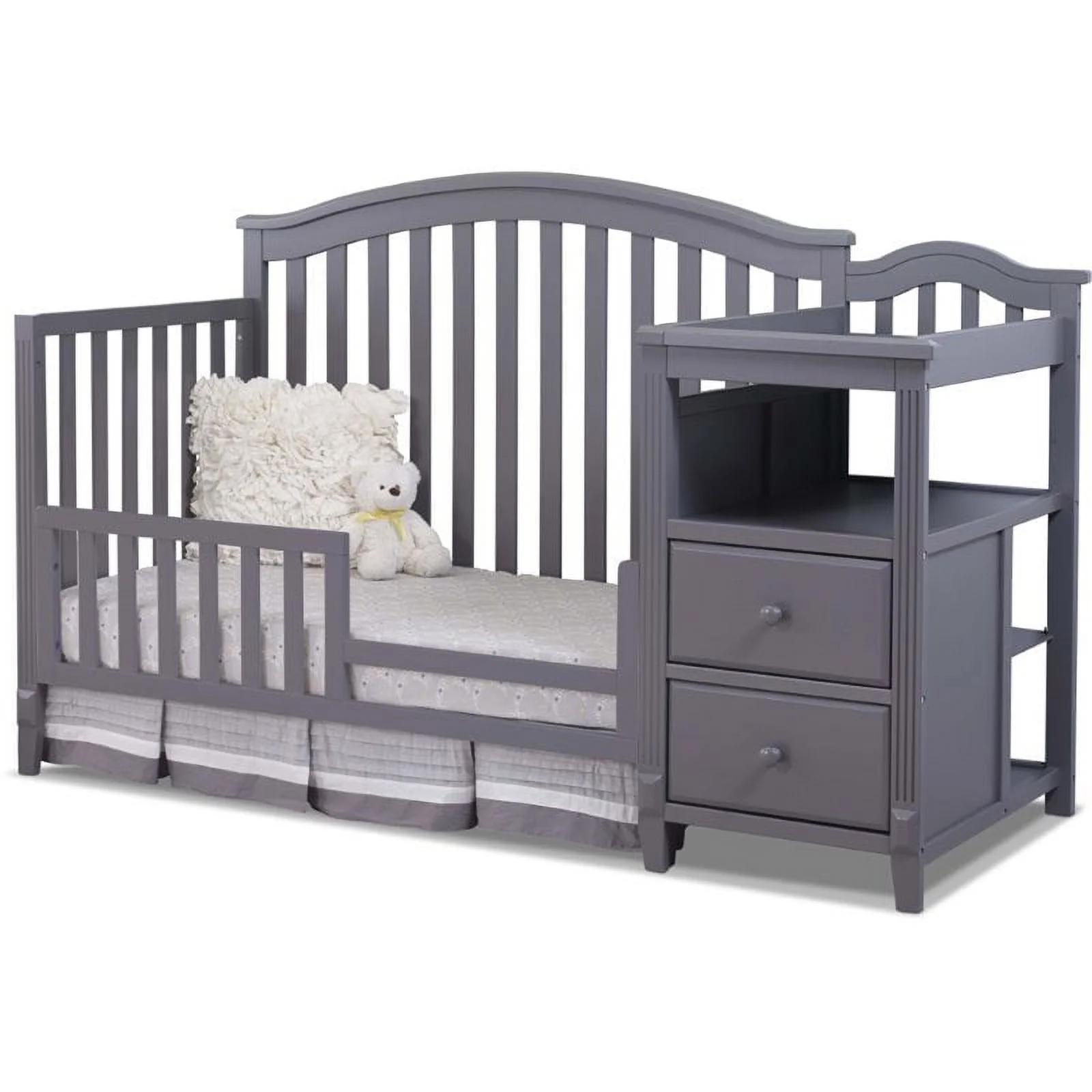 Baby Crib with Changing Table and 6 Drawer Double Dresser Set in Gray