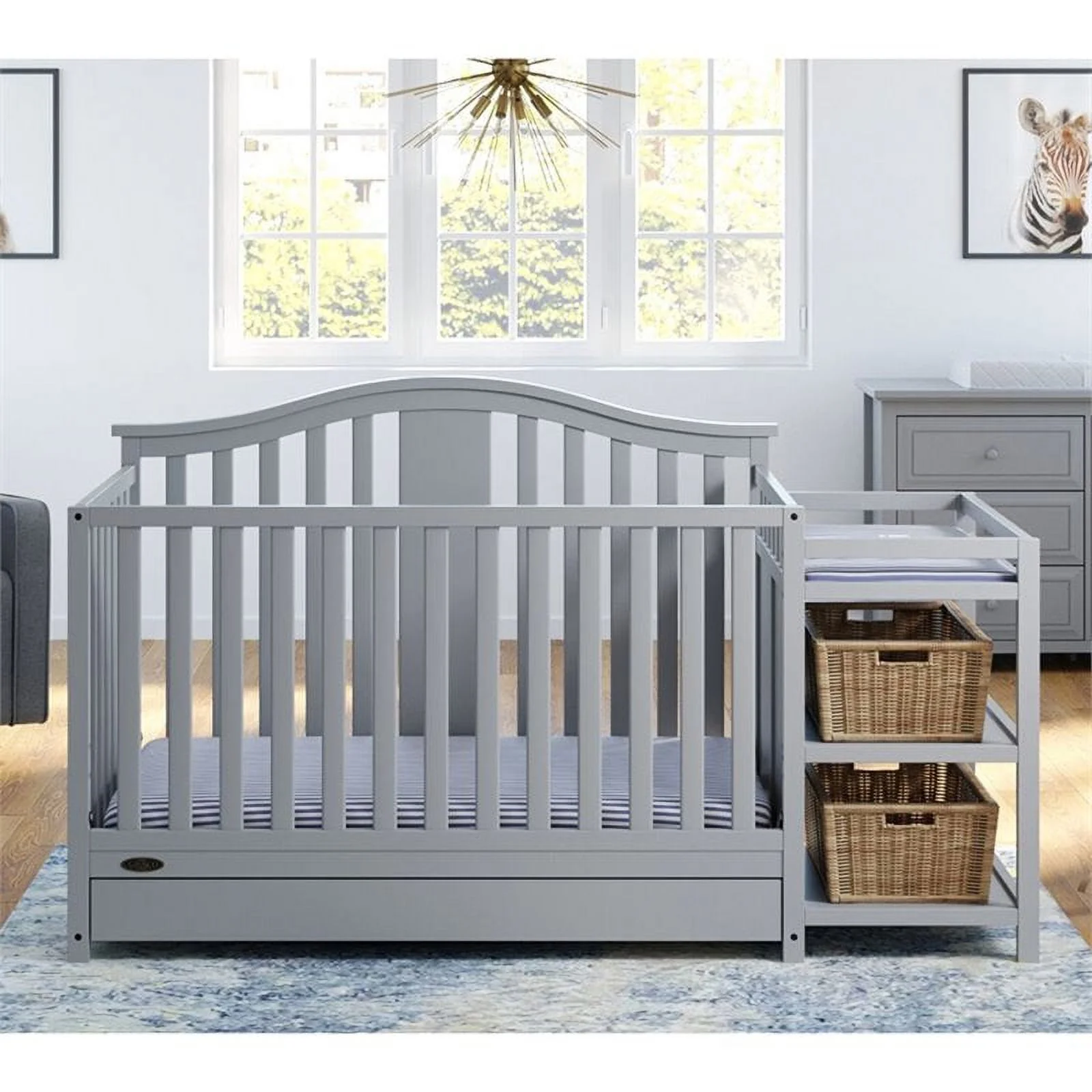 Graco Solano 4-in-1 Convertible Crib and Changer with Drawer, Pebble Gray