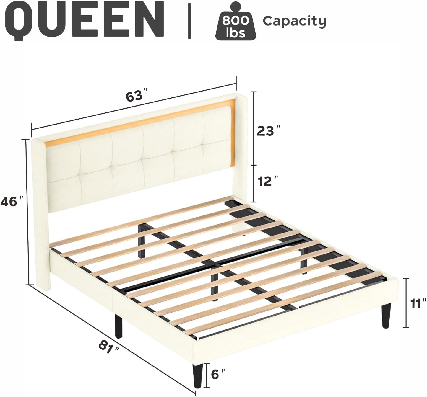 RooRuns Queen Size Platform Bed Frame with Upholstered Headboard, Modern Upholstered Bed with Wooden Slats Support, No Box Spring Needed, Easy Assembly, Gray