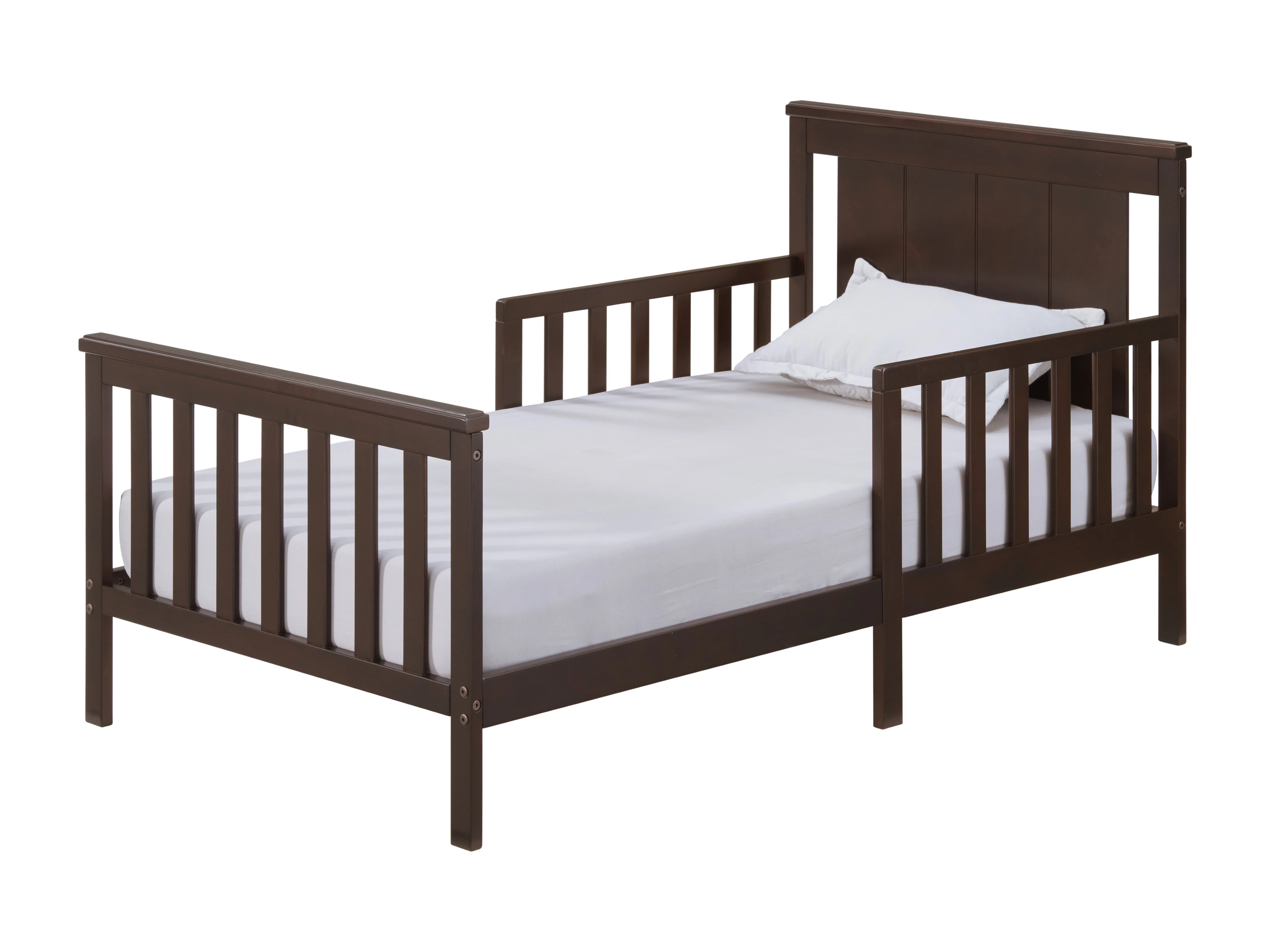 Oxford Baby Lazio Wood Frame Toddler Bed with Guardrails and Straight-Line Headboard, Espresso Brown