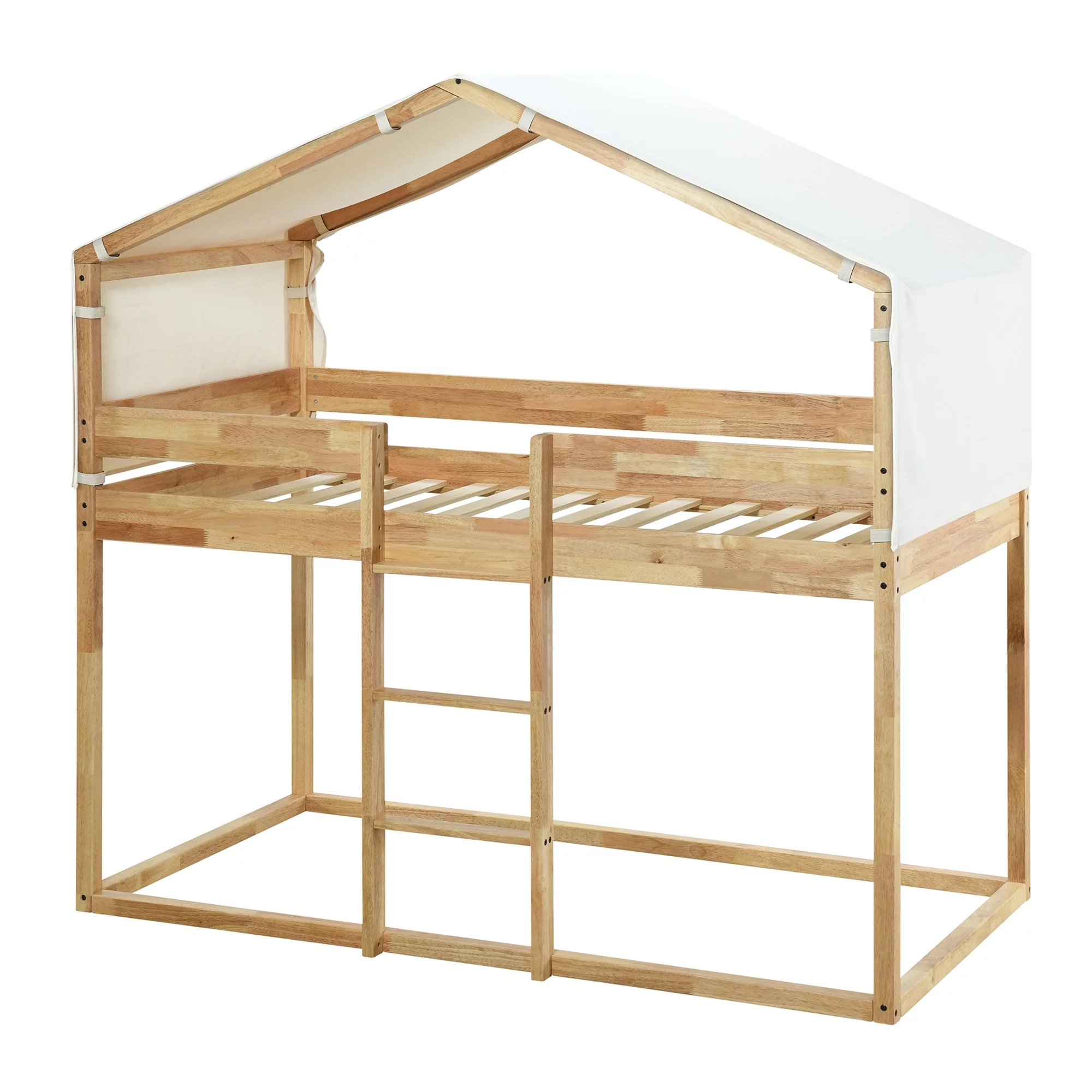 Euroco Twin over Twin Tent House Bunk Bed with Tent for Kids Bedroom, Natural