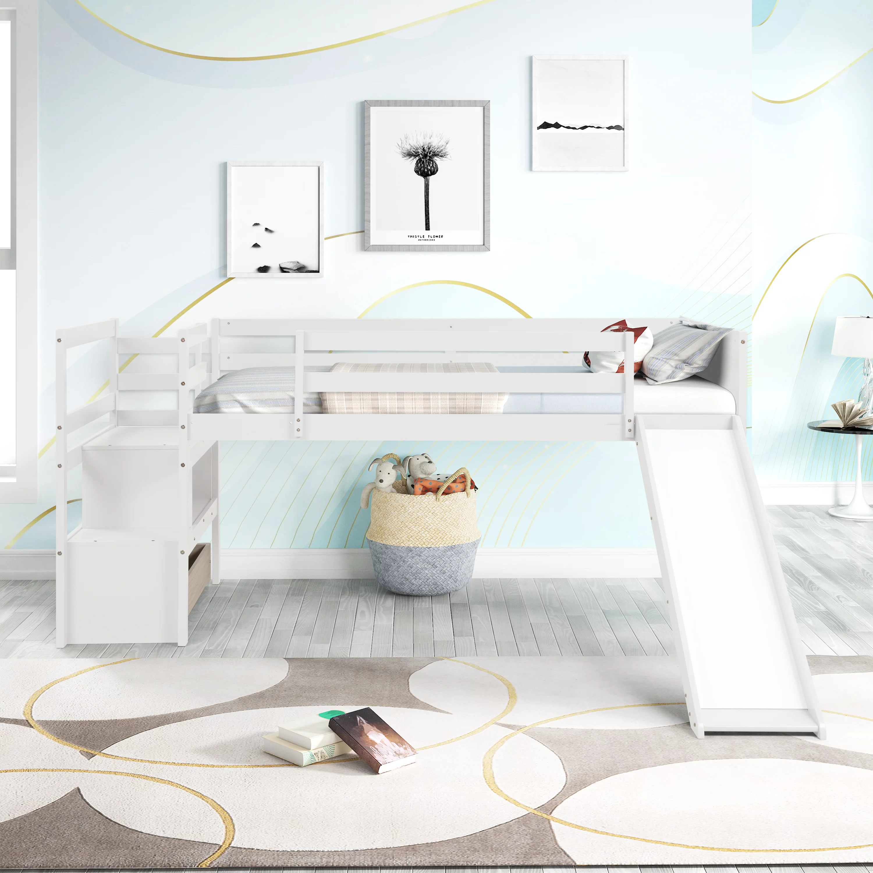 CoSoTower Twin Low Loft Bed with Stairs and Slide