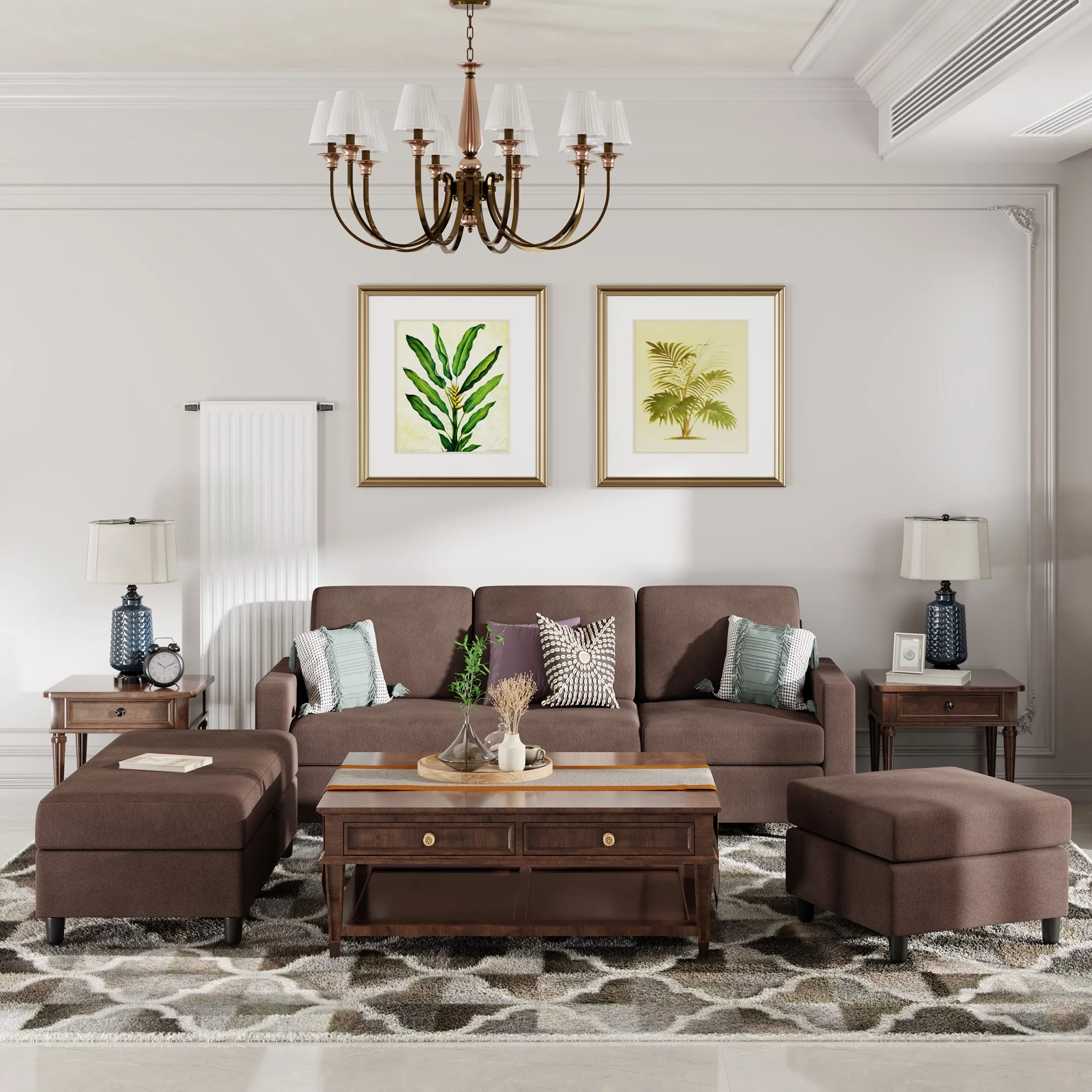 Sobaniilo Soft Couches Set, Convertible Sectional Sofa with Storage Ottoman, Fabric Couches Set for Living Room, Brown