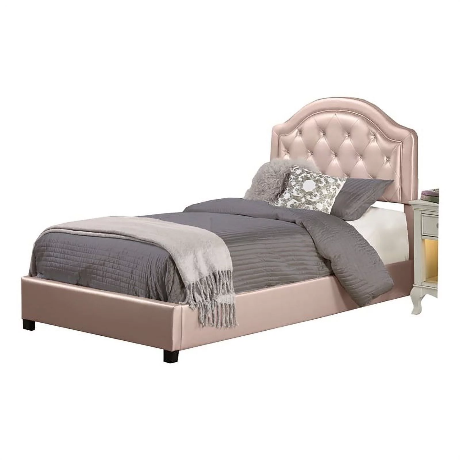 Roseberry Kids Faux Leather/Wood Full Bed Set With Rails in Embossed Pink