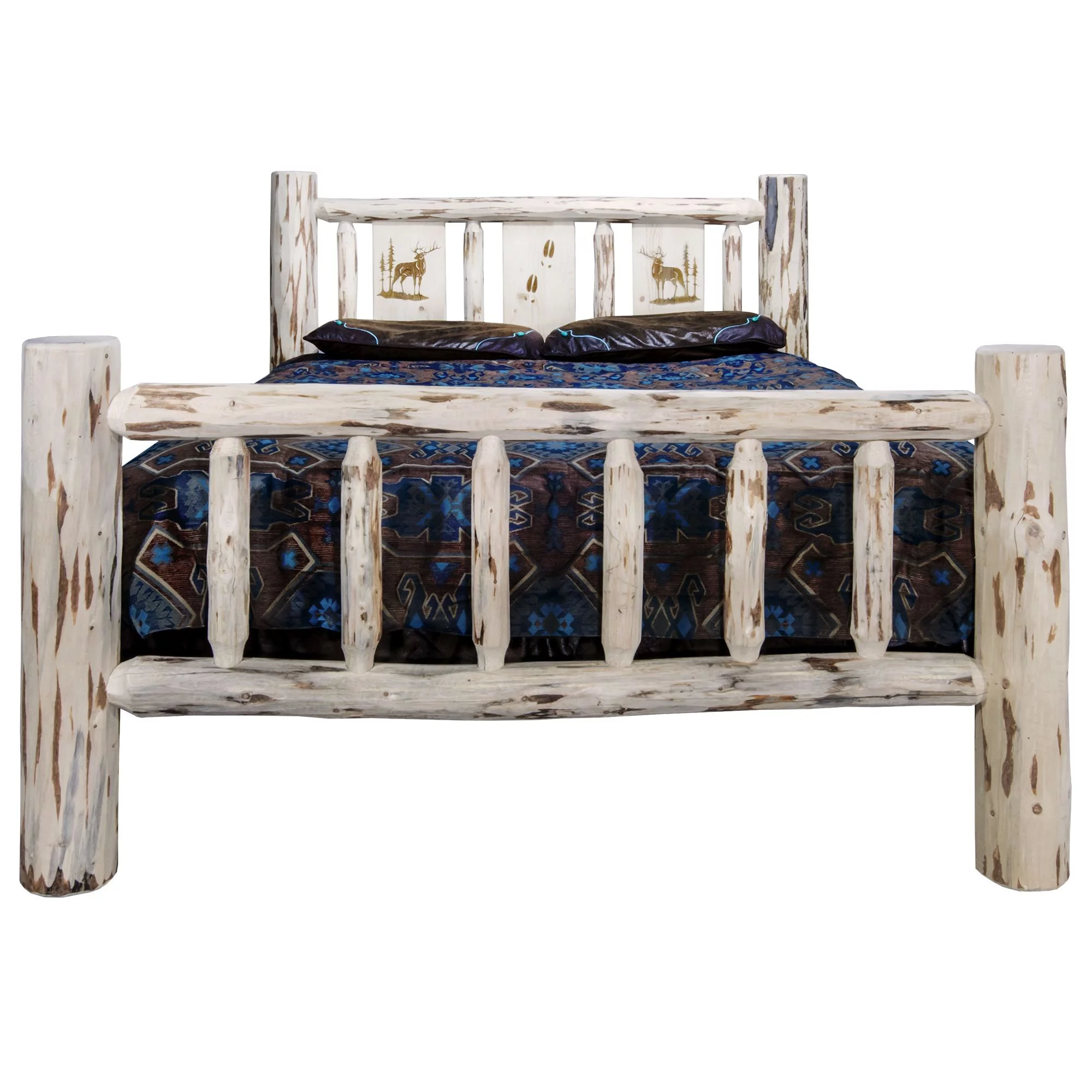 Montana Collection Full Bed w/ Laser Engraved Bronc Design, Clear Lacquer Finish