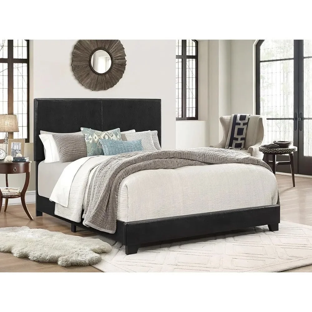 Crown Mark Erin Upholstered Panel Bed in Black, Bedroom Furniture, Bed Frame