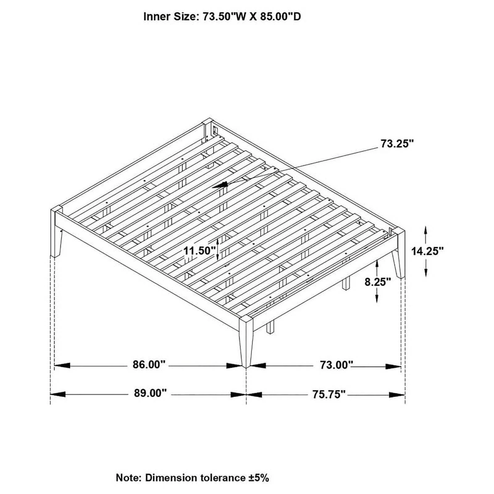 Pemberly Row Contemporary Wood Platform California King Bed in Black