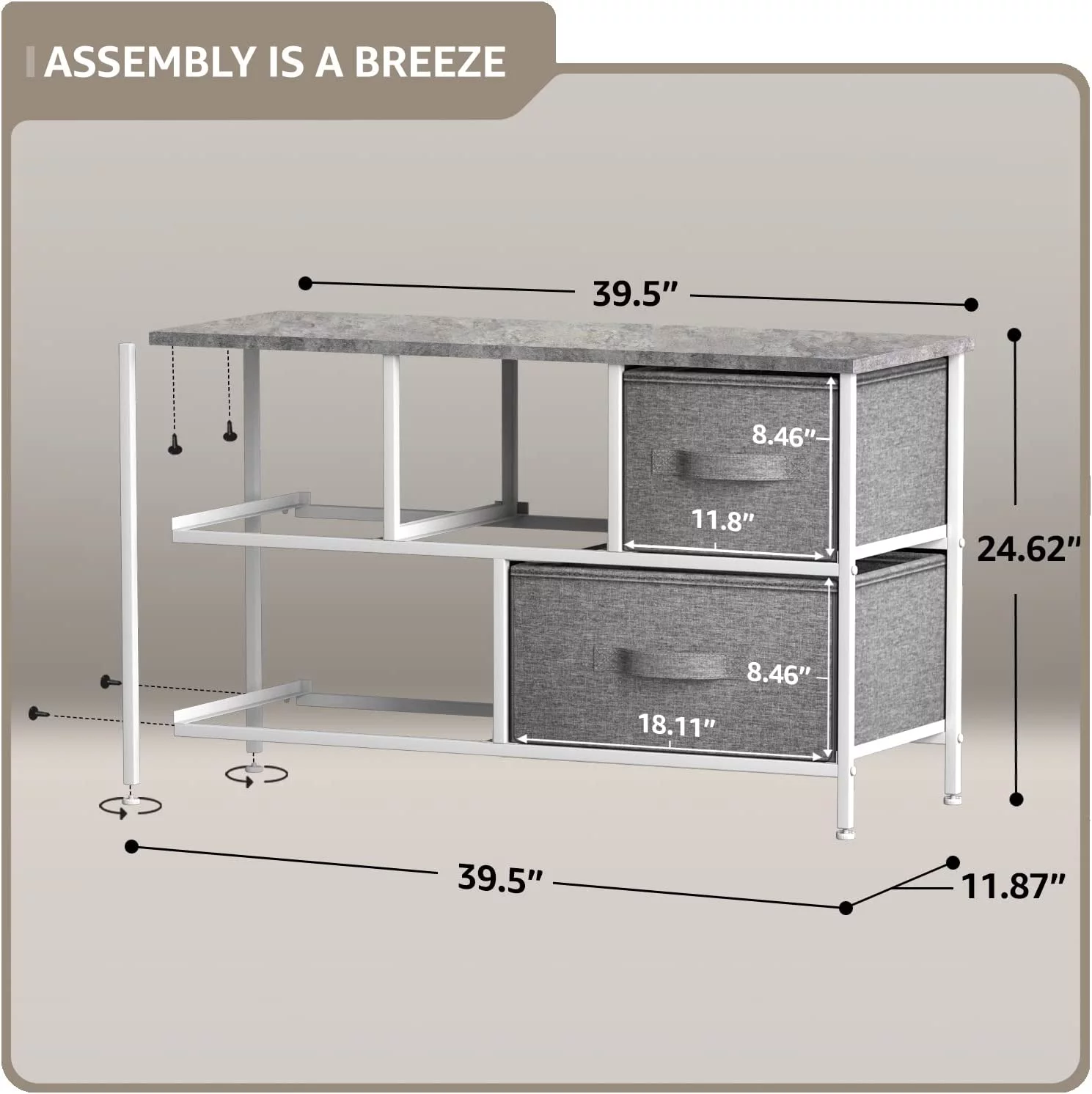 Sorbus Dresser with Drawers - 5 Easy Pull Fabric Cube Bins (Gray) - Great for TV Stand and or Bedroom Organizer