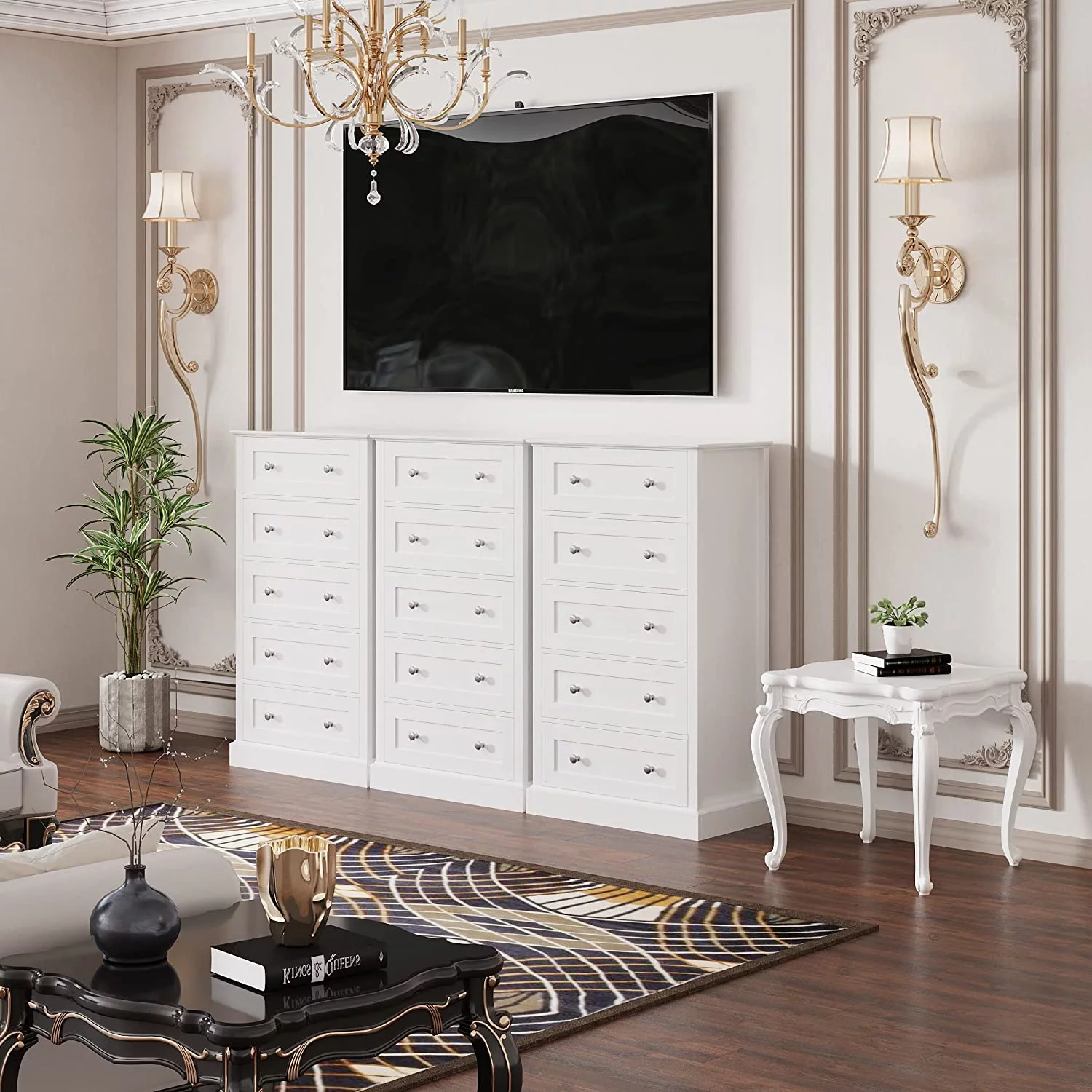 Popular 5 Drawer Dresser Tall White Dresser for Bedroom White Chest of Drawers for Clothes Storage Cabinet Nightstand Hallway Living Room