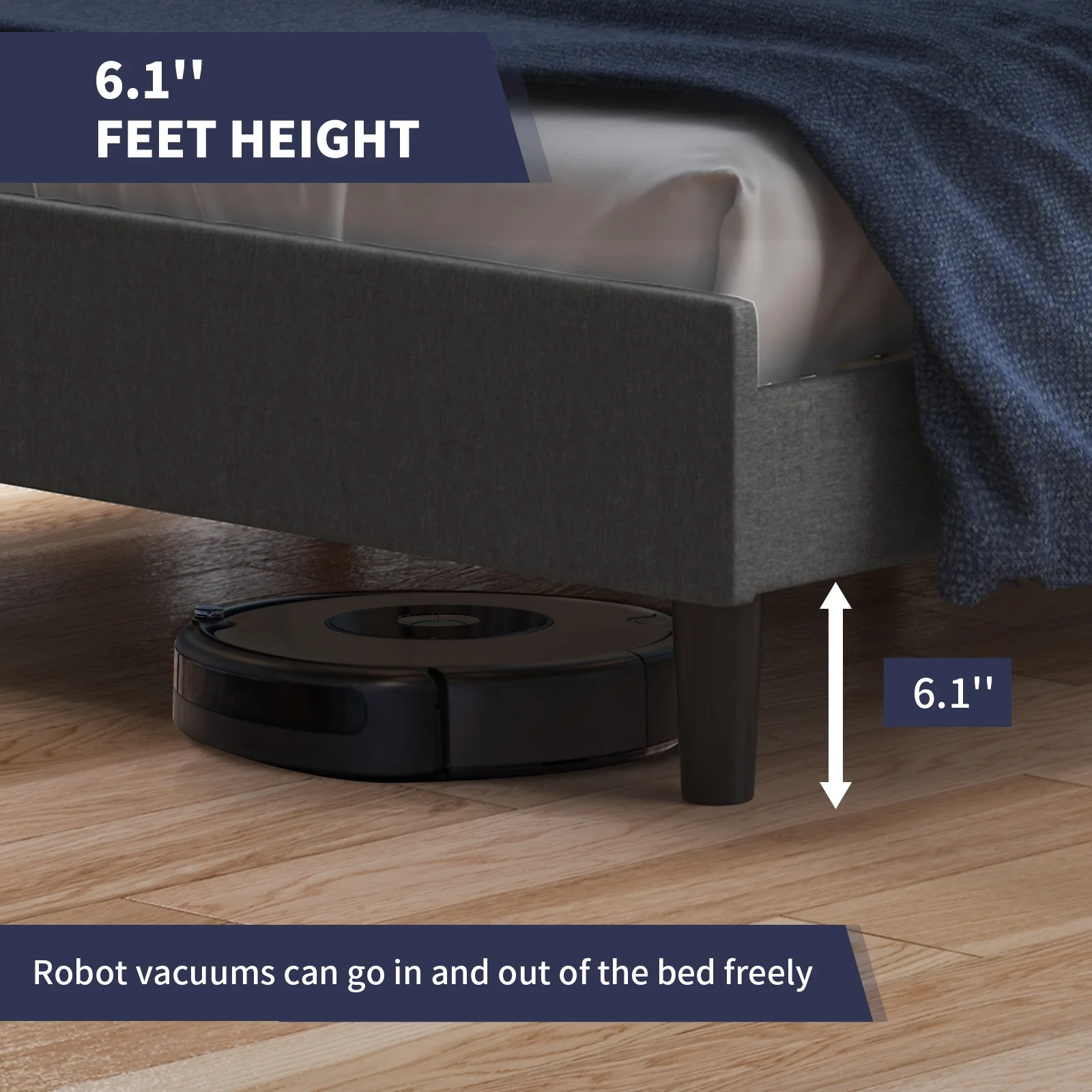 ijuicy King Size Bed Frame, Modern Bed Frame with Linen Upholstered Headboard & Wide Wingback, Wooden Slat Support, No Box Spring Needed - Dark Grey